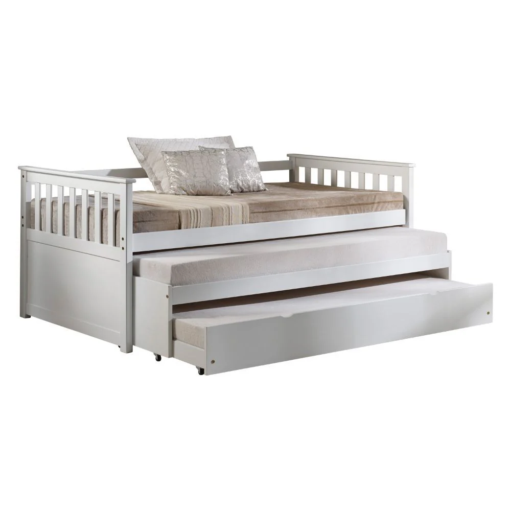 White Wood Daybed Pull-Out Bed By Homeroots - Image 3