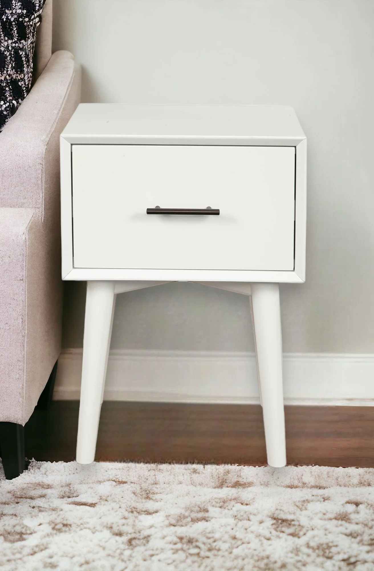 White Wood End Table With Drawer By Homeroots - Image 4