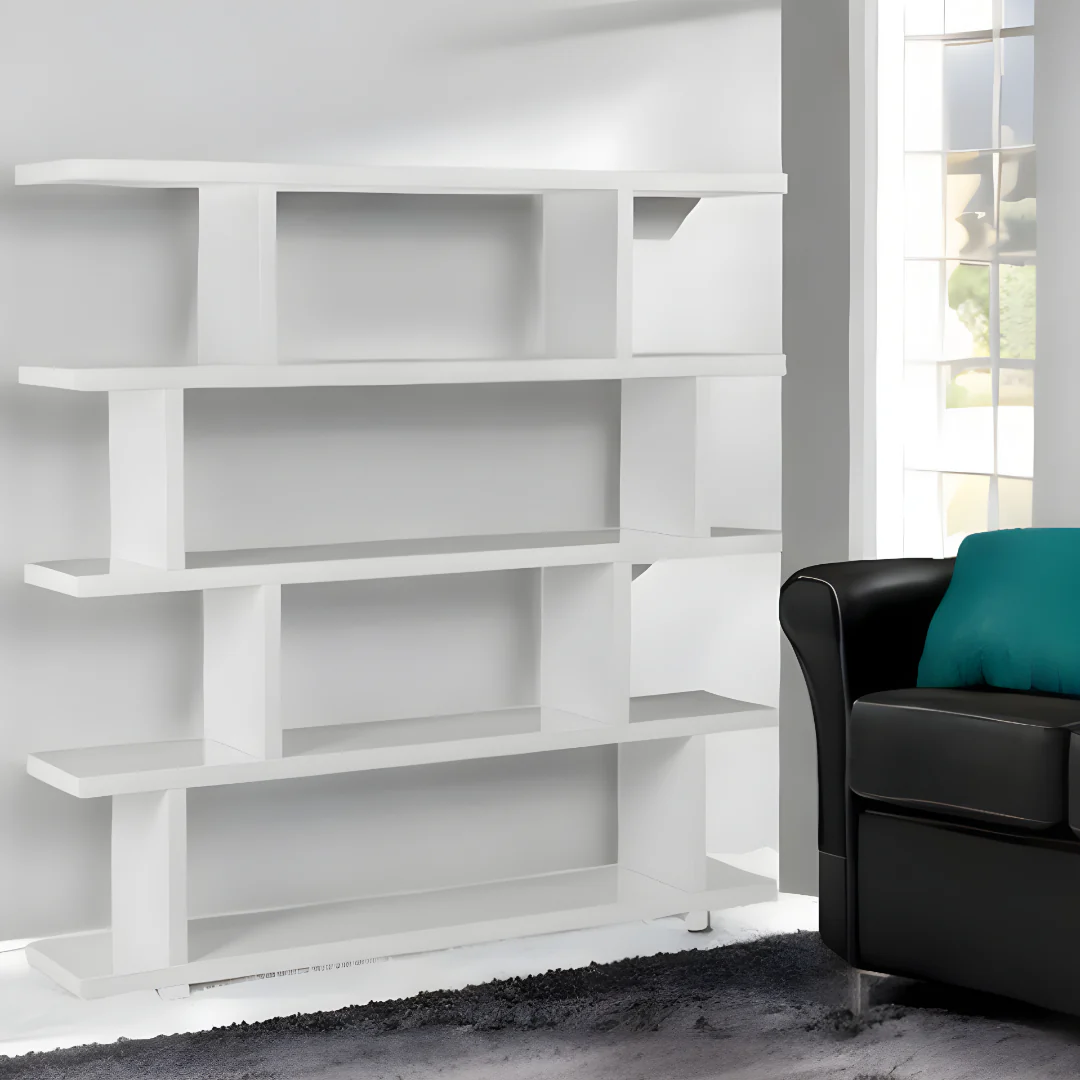 White Wood Five Tier Bookcase By Homeroots - Image 4