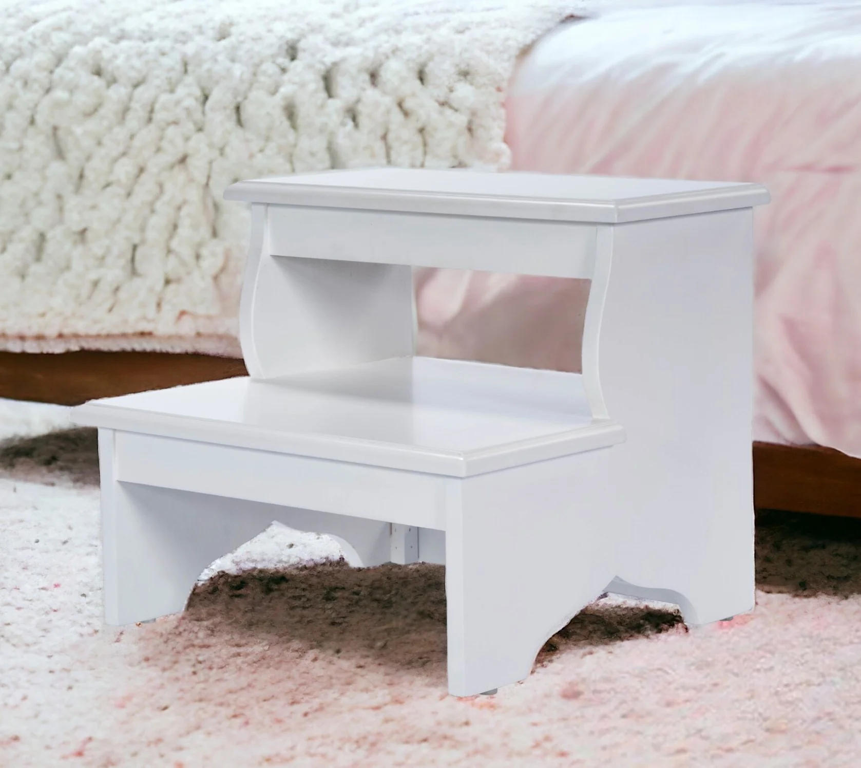 White Wood Footstool By Homeroots - Image 2