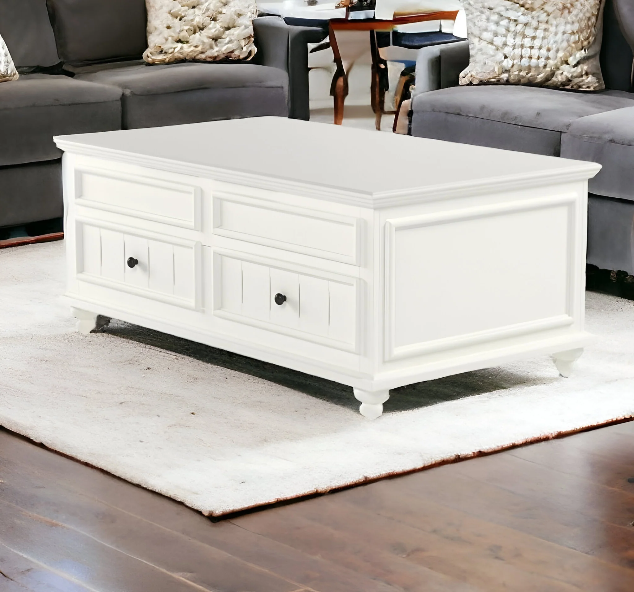 White Wood Lift Top Solid Coffee Table With Two Drawers By Homeroots - Image 2
