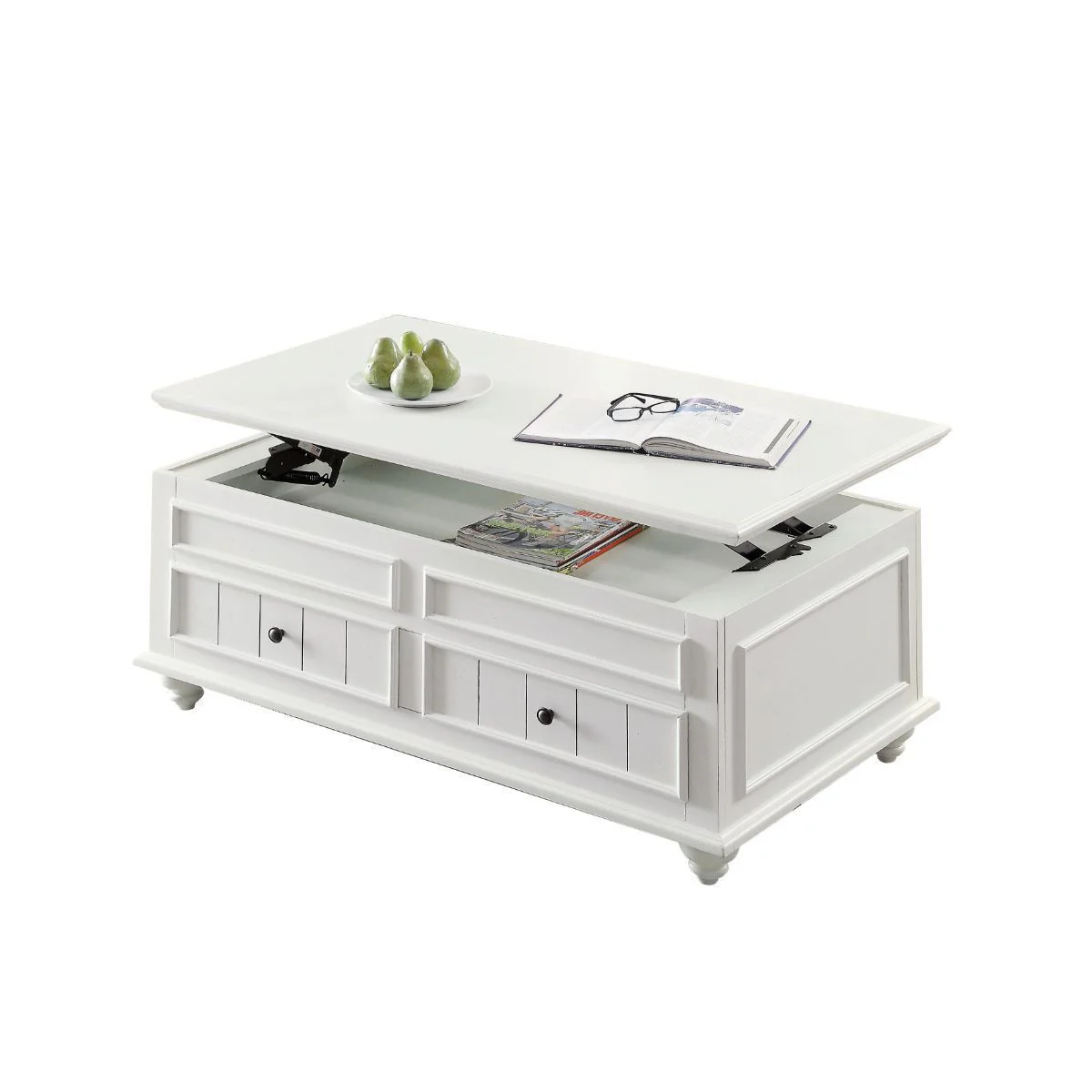 White Wood Lift Top Solid Coffee Table With Two Drawers By Homeroots - Image 5