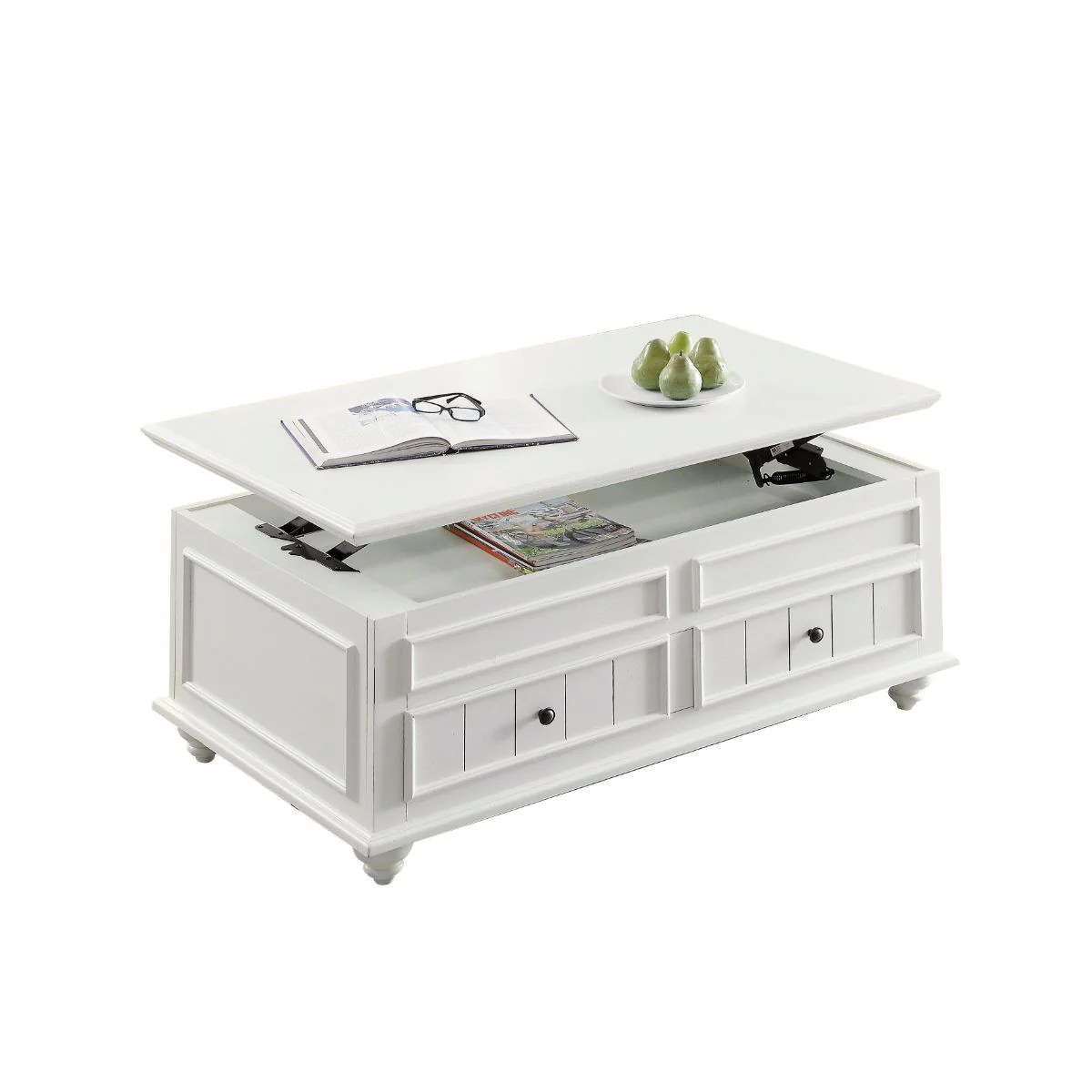 White Wood Lift Top Solid Coffee Table With Two Drawers By Homeroots - Image 6