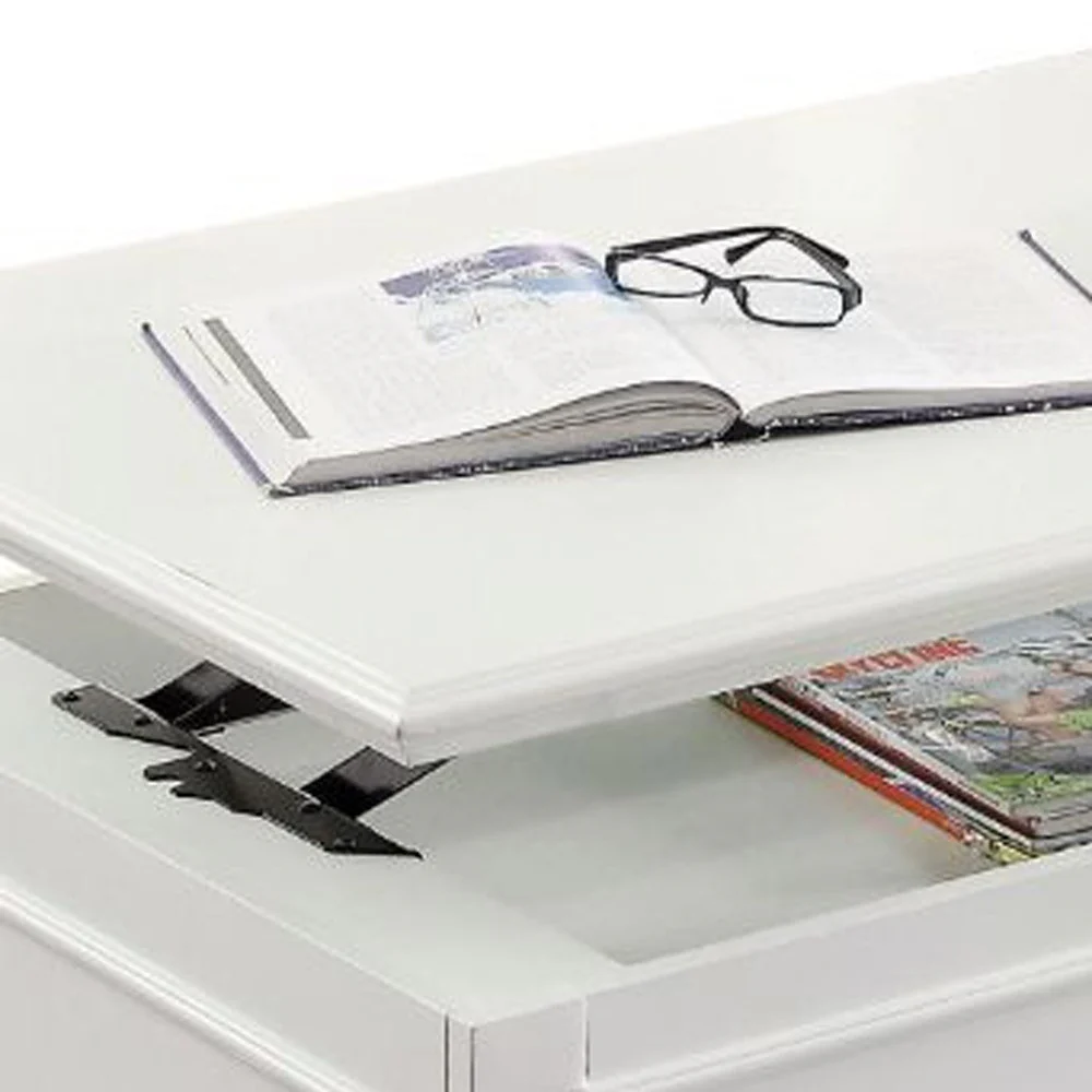 White Wood Lift Top Solid Coffee Table With Two Drawers By Homeroots - Image 7
