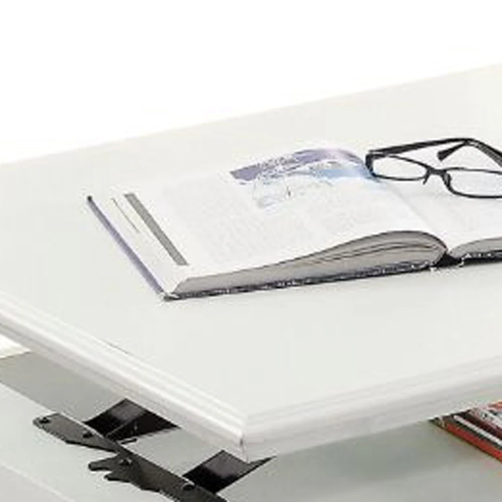 White Wood Lift Top Solid Coffee Table With Two Drawers By Homeroots - Image 8