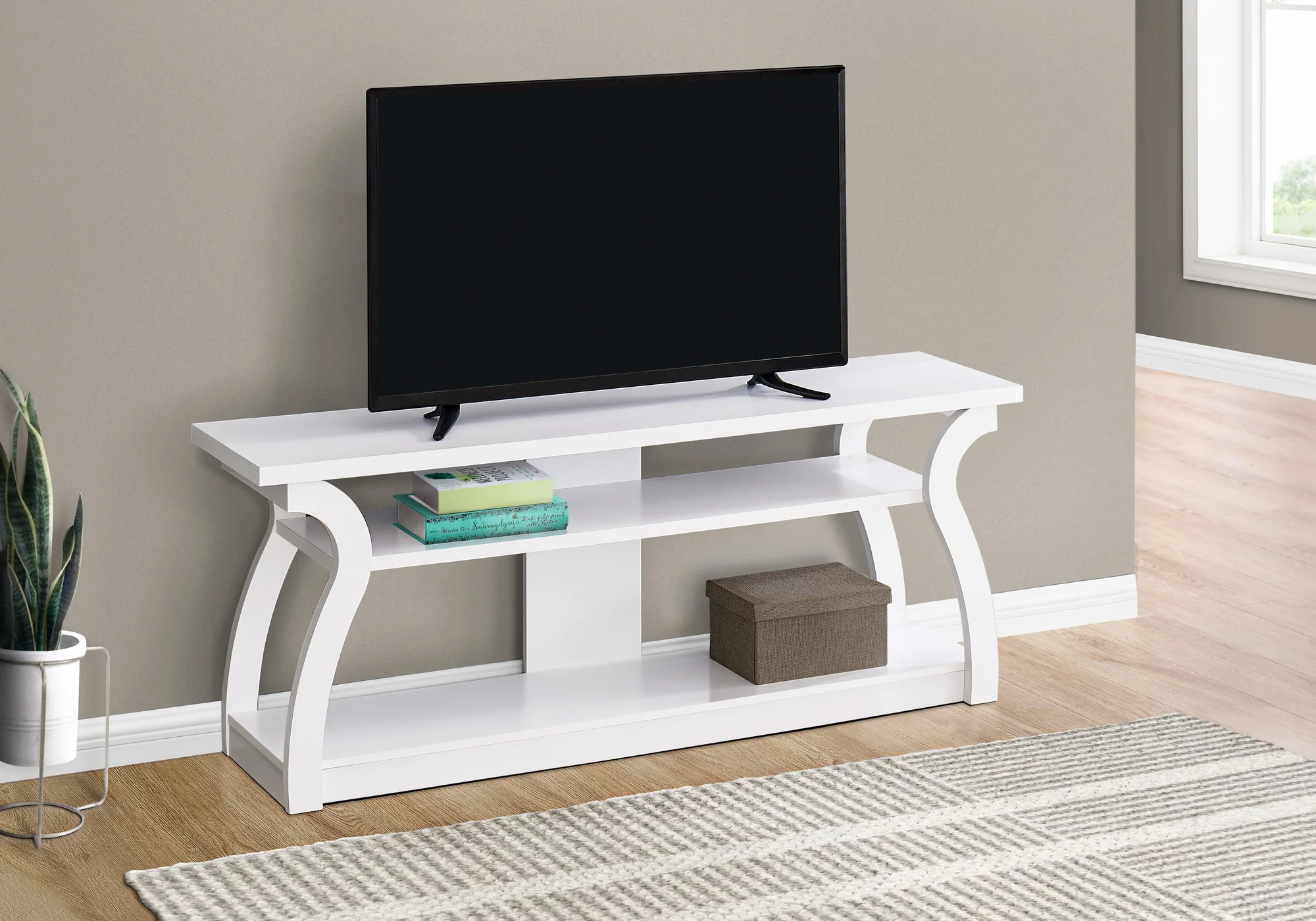 White Wood Open Shelving TV Stand By Homeroots - Image 3