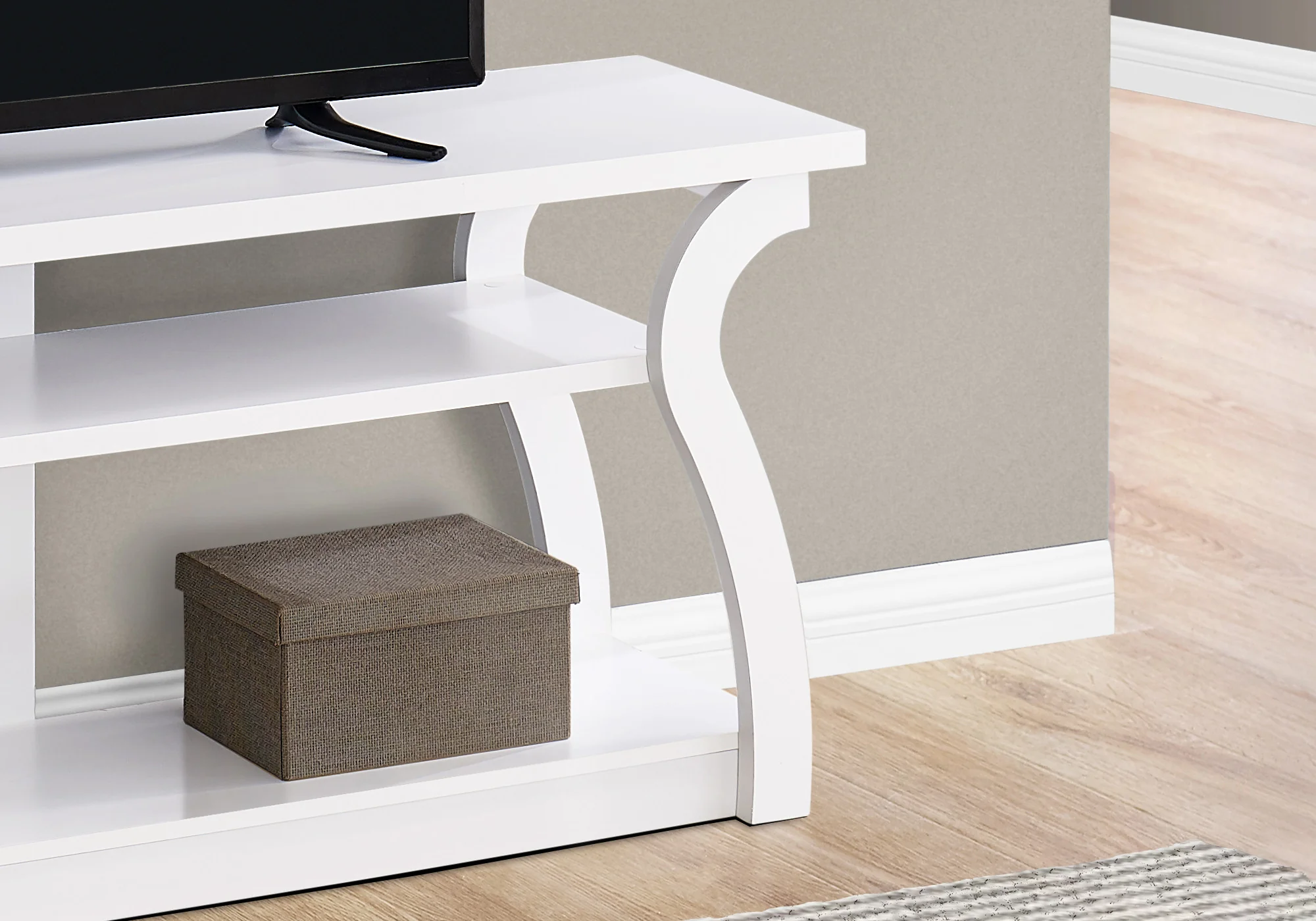 White Wood Open Shelving TV Stand By Homeroots - Image 4