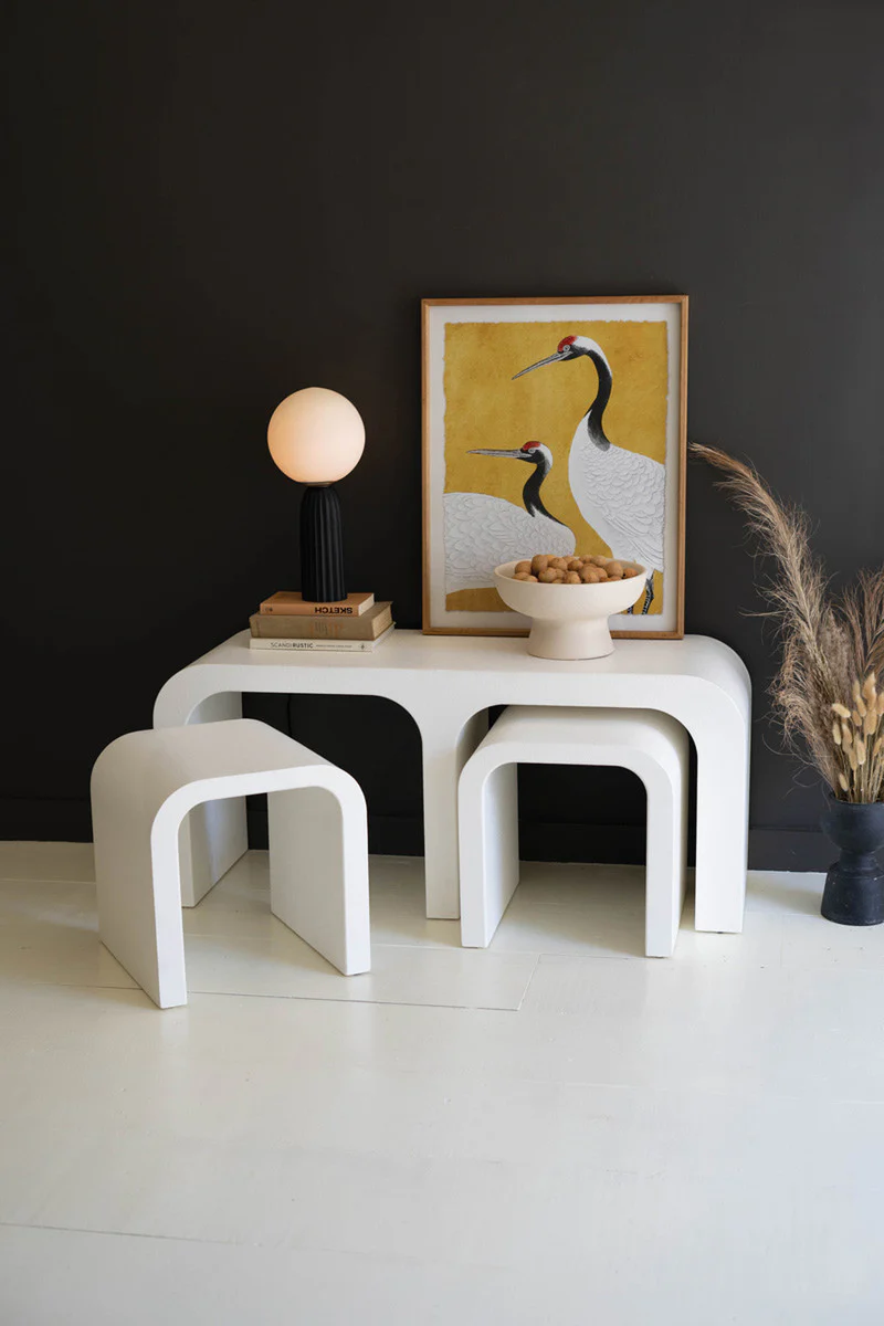 White Wood Rectangle Coffee Table W Nesting Accent Tables By Kalalou - Image 2