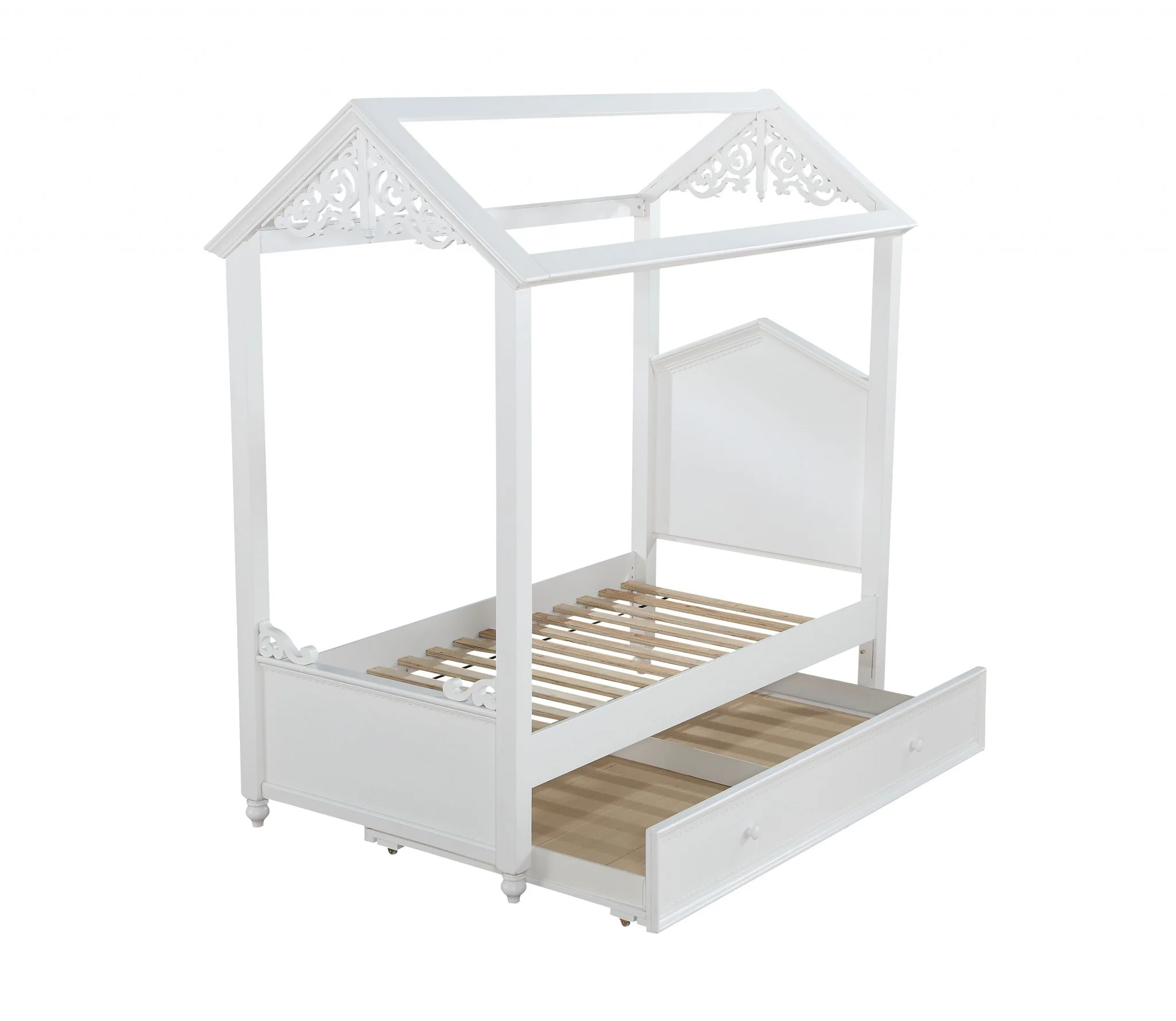 White Wood Twin Bed By Homeroots - Image 2