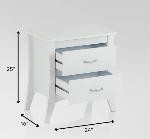 White Wooden 2 Drawer Nightstand By Homeroots - Image 5