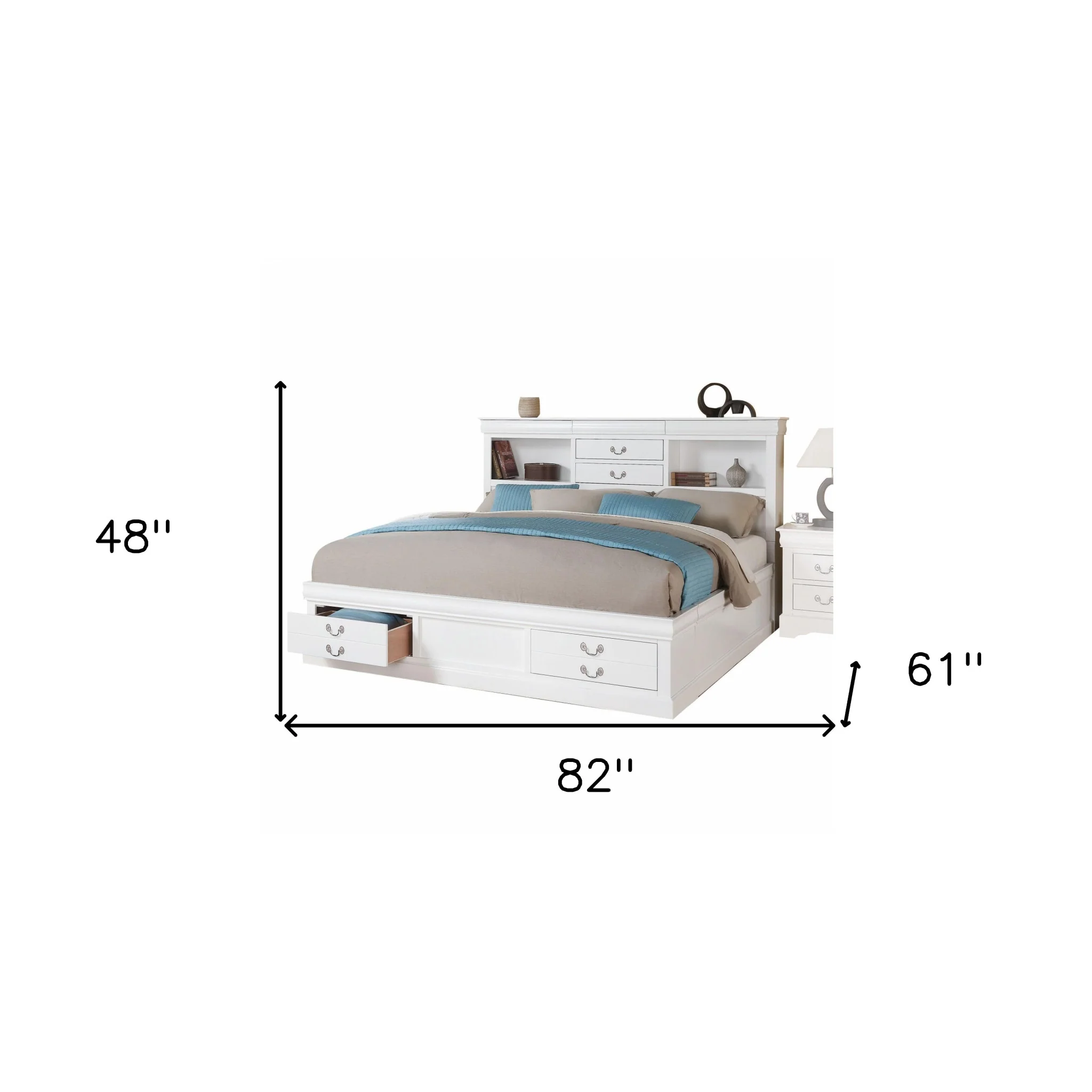 White Wooden Queen Bed With Storage By Homeroots - Image 3