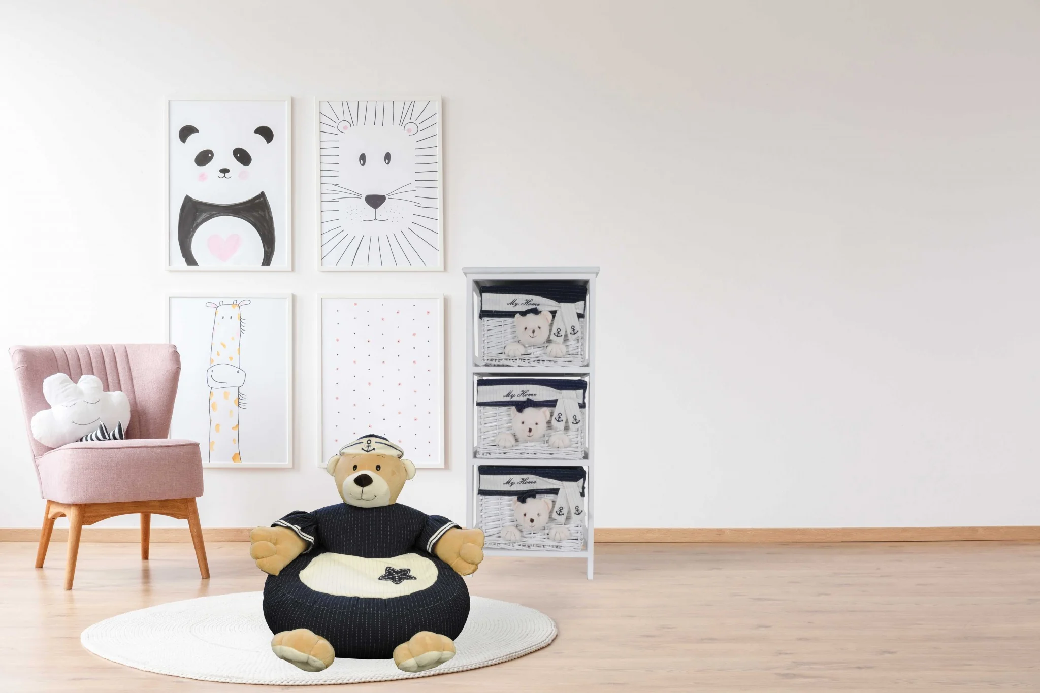 WhiteBlueNavy Bear Chair By Homeroots - Image 2