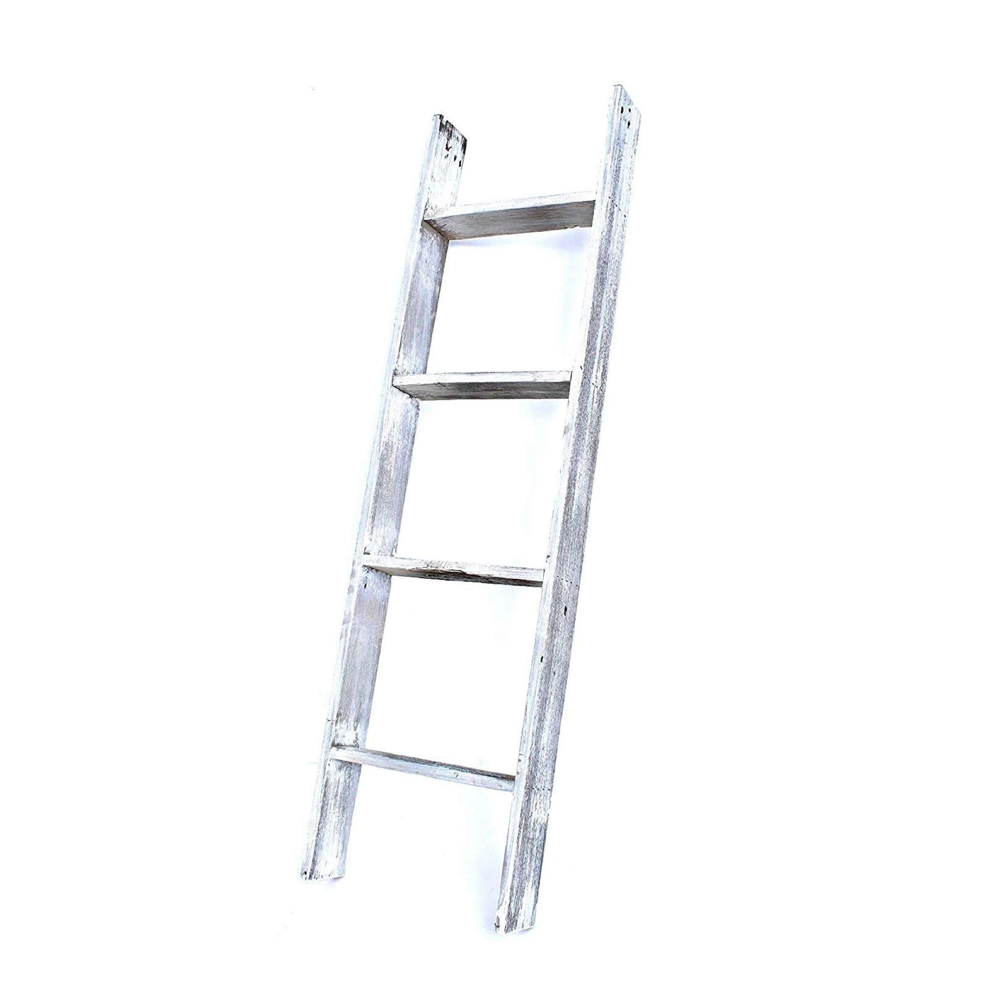 Whitewash Rustic Four Step Wood Ladder Shelf By Homeroots - Image 2