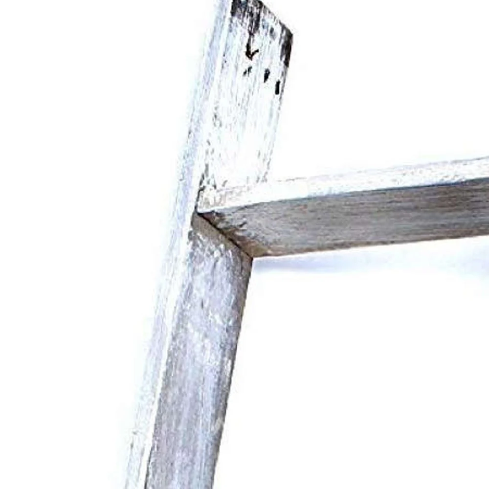 Whitewash Rustic Four Step Wood Ladder Shelf By Homeroots - Image 3