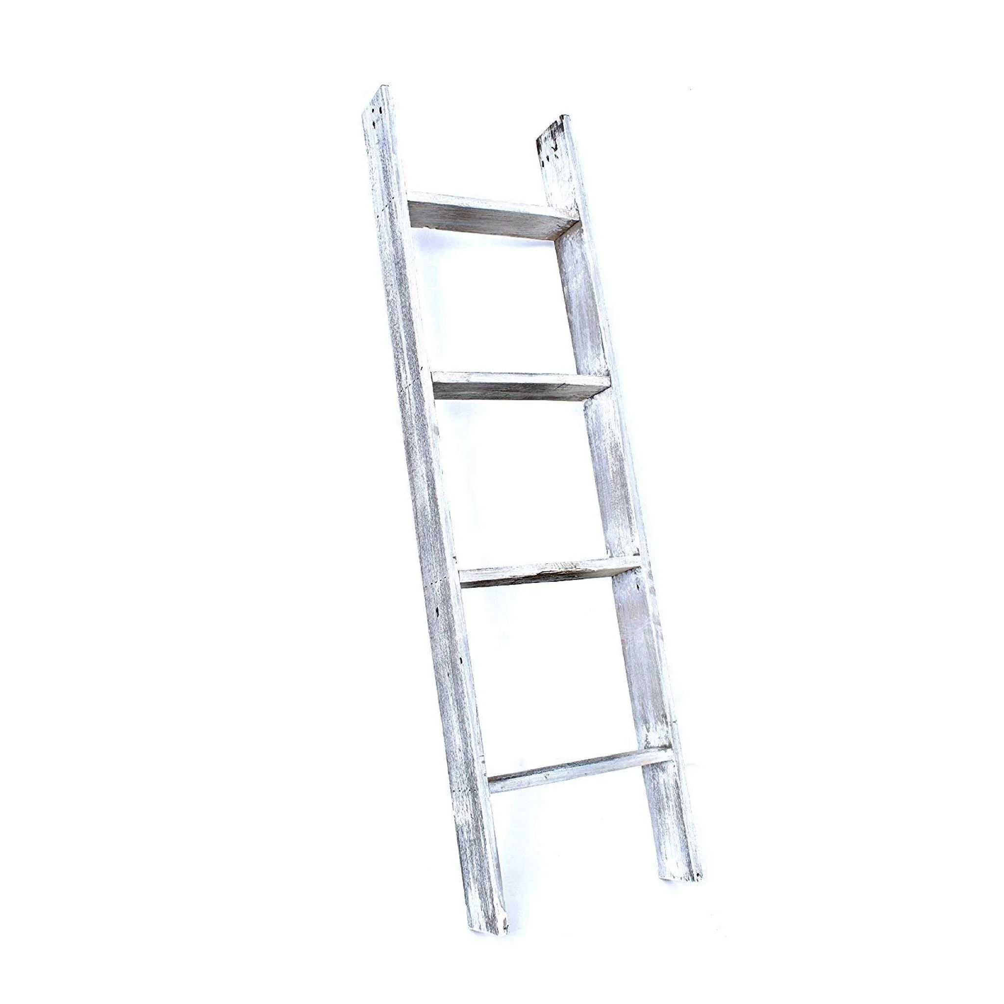 Whitewash Rustic Four Step Wood Ladder Shelf By Homeroots - Image 4