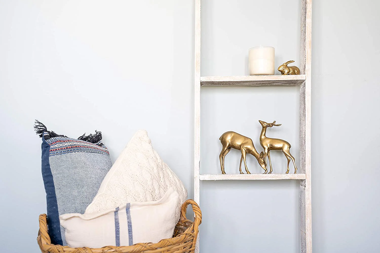 Whitewash Rustic Four Step Wood Ladder Shelf By Homeroots - Image 5