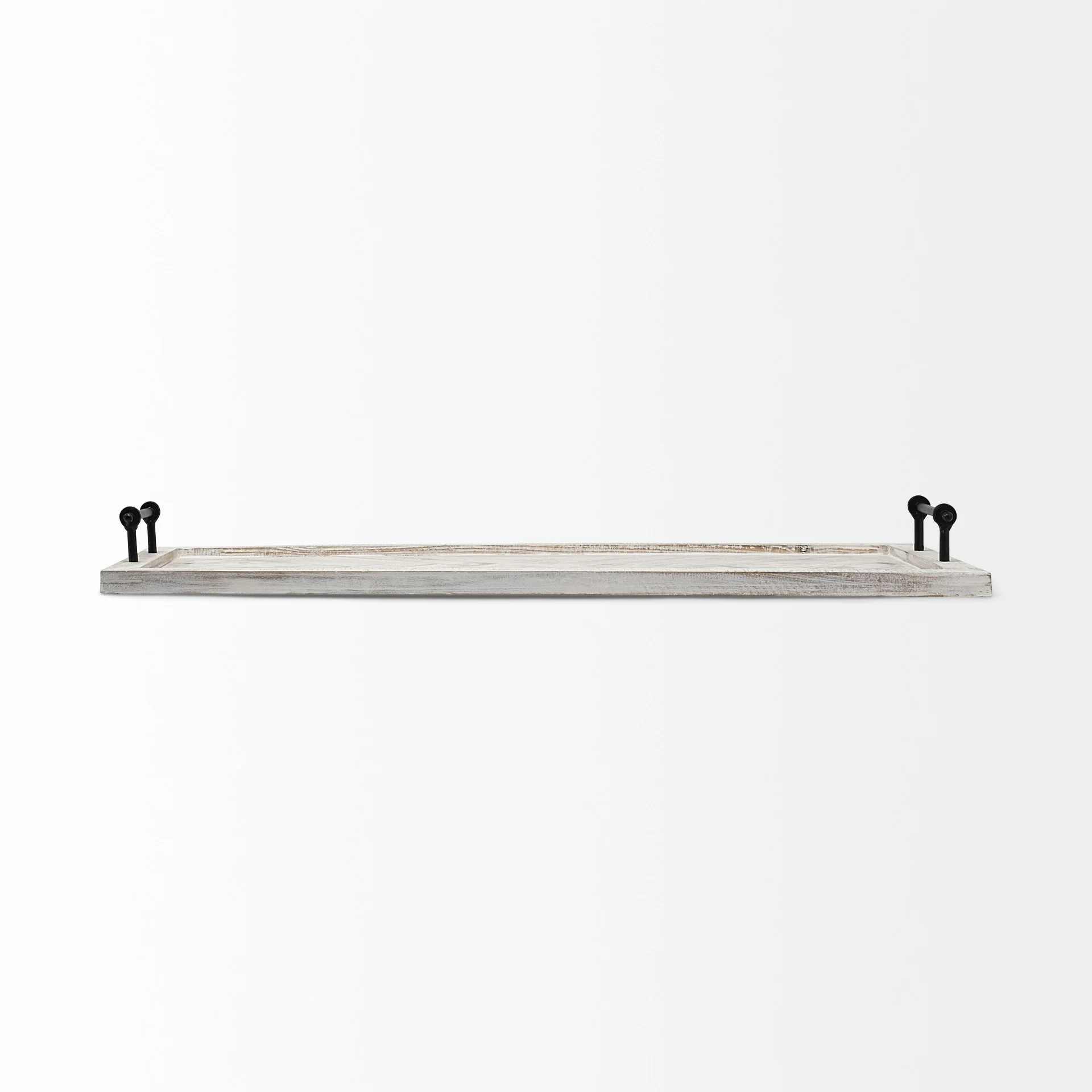 Whitewashed Tone Wood With Herringbone Pattern With Metal Raised Edges Tray By Homeroots - Image 2