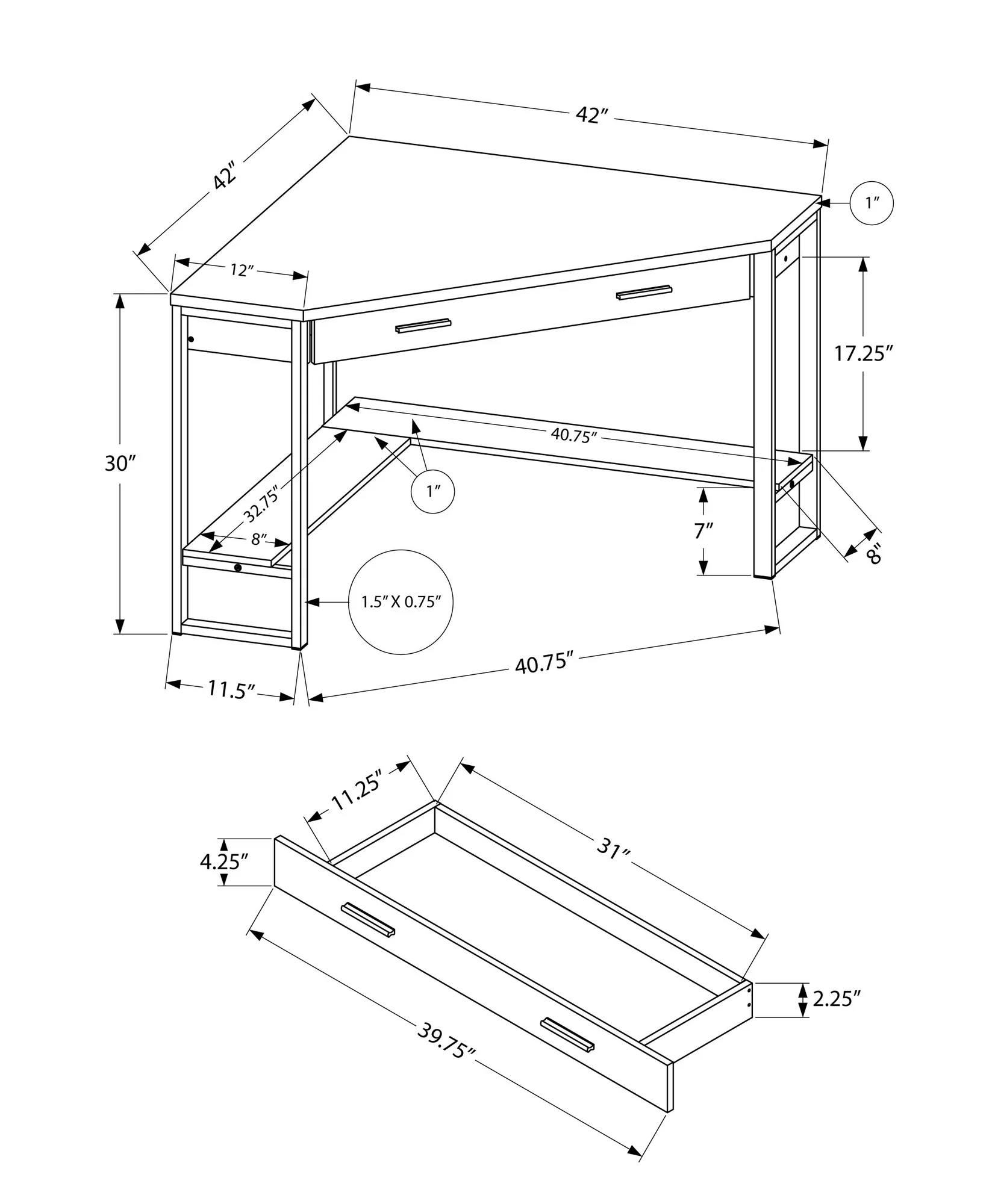 White with Silver Metal Computer Desk By Homeroots - Image 7