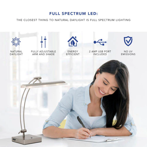 Wide Angle Adjustable Brushed Steel Metal LED Desk Lamp By Homeroots - Image 4