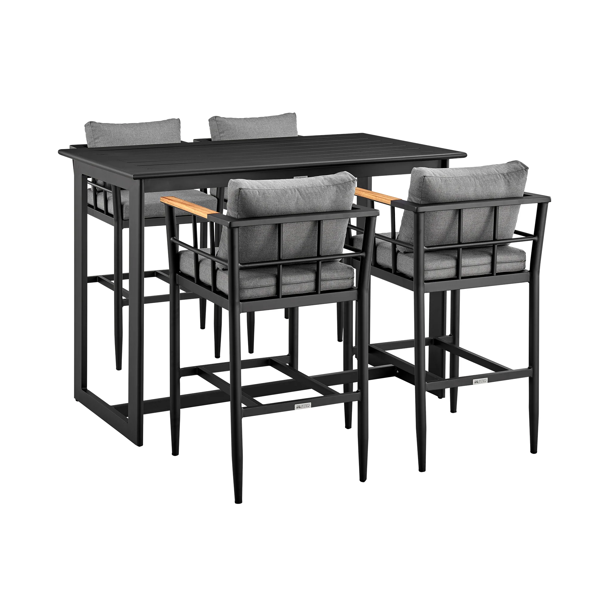 Wiglaf Outdoor Patio 5-Piece Bar Table Set in Aluminum with Grey Cushions By Armen Living - Image 2