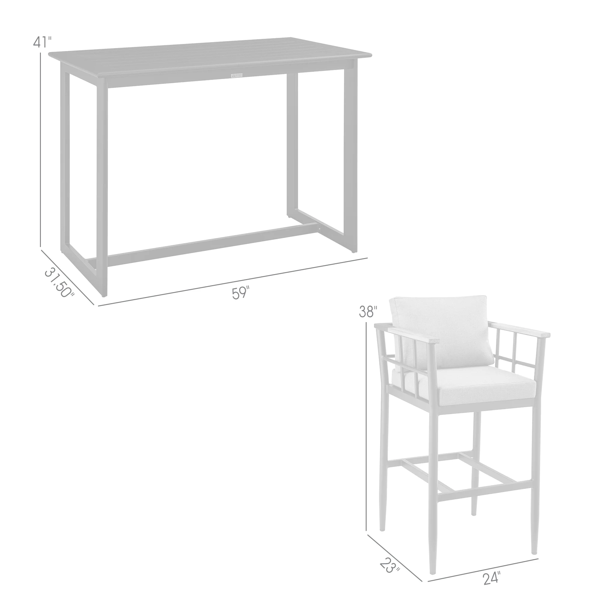 Wiglaf Outdoor Patio 5-Piece Bar Table Set in Aluminum with Grey Cushions By Armen Living - Image 9