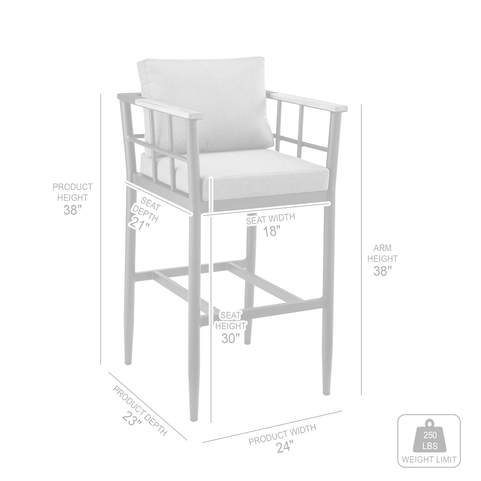 Wiglaf Outdoor Patio Bar Stool in Aluminum and Teak with Grey Cushions By Armen Living - Image 9