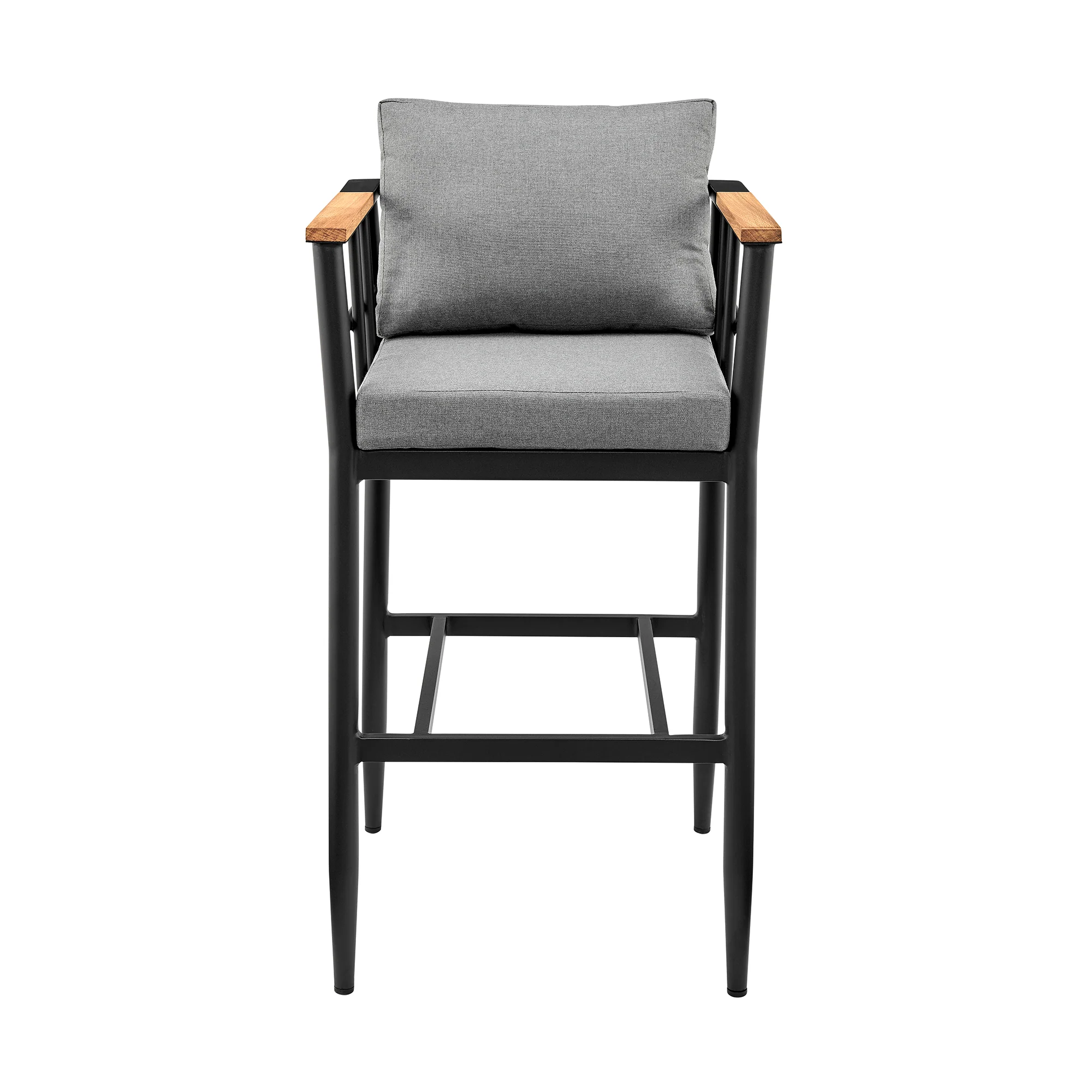 Wiglaf Outdoor Patio Counter Height Bar Stool in Aluminum and Teak with Grey Cushions By Armen Living - Image 4