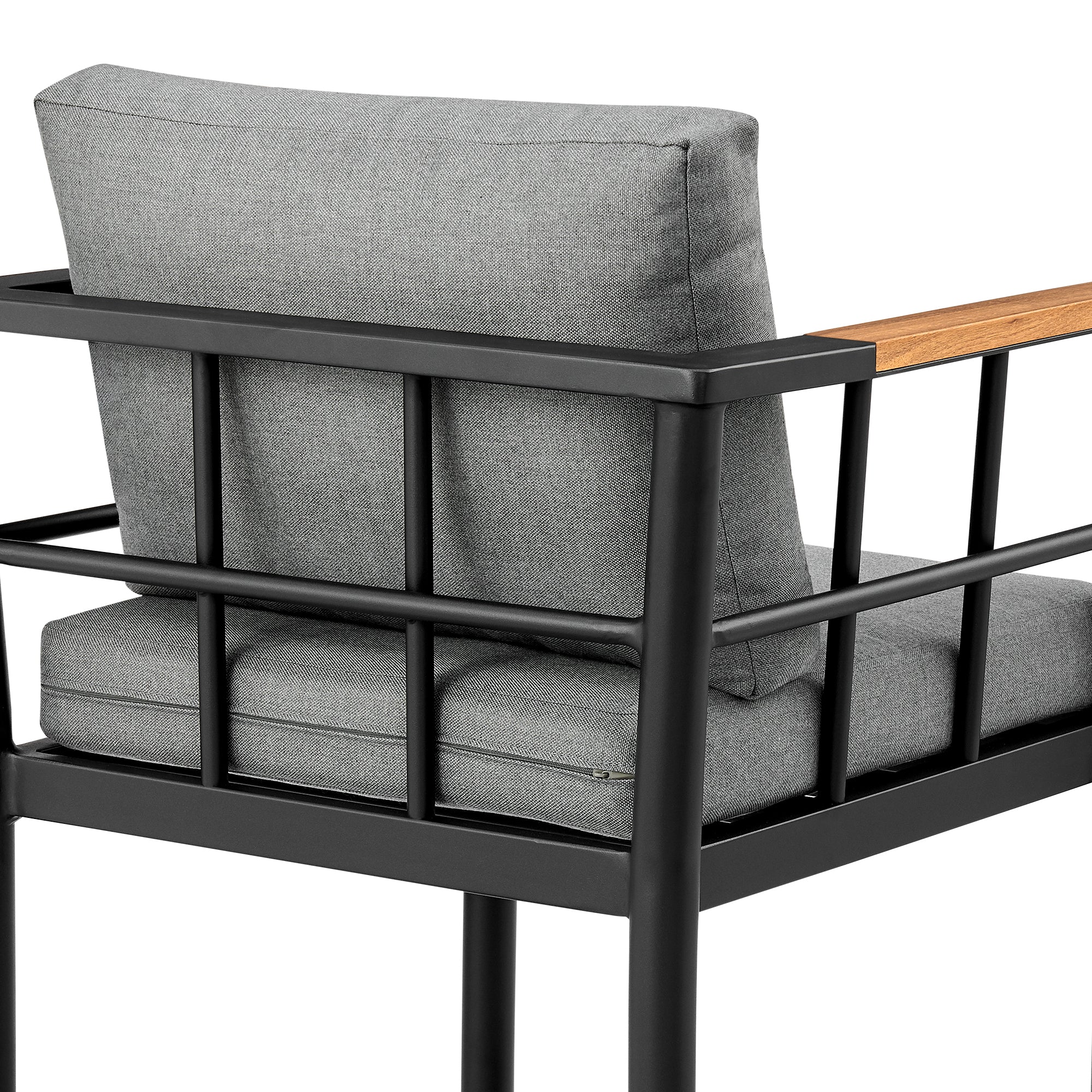 Wiglaf Outdoor Patio Counter Height Bar Stool in Aluminum and Teak with Grey Cushions By Armen Living - Image 8
