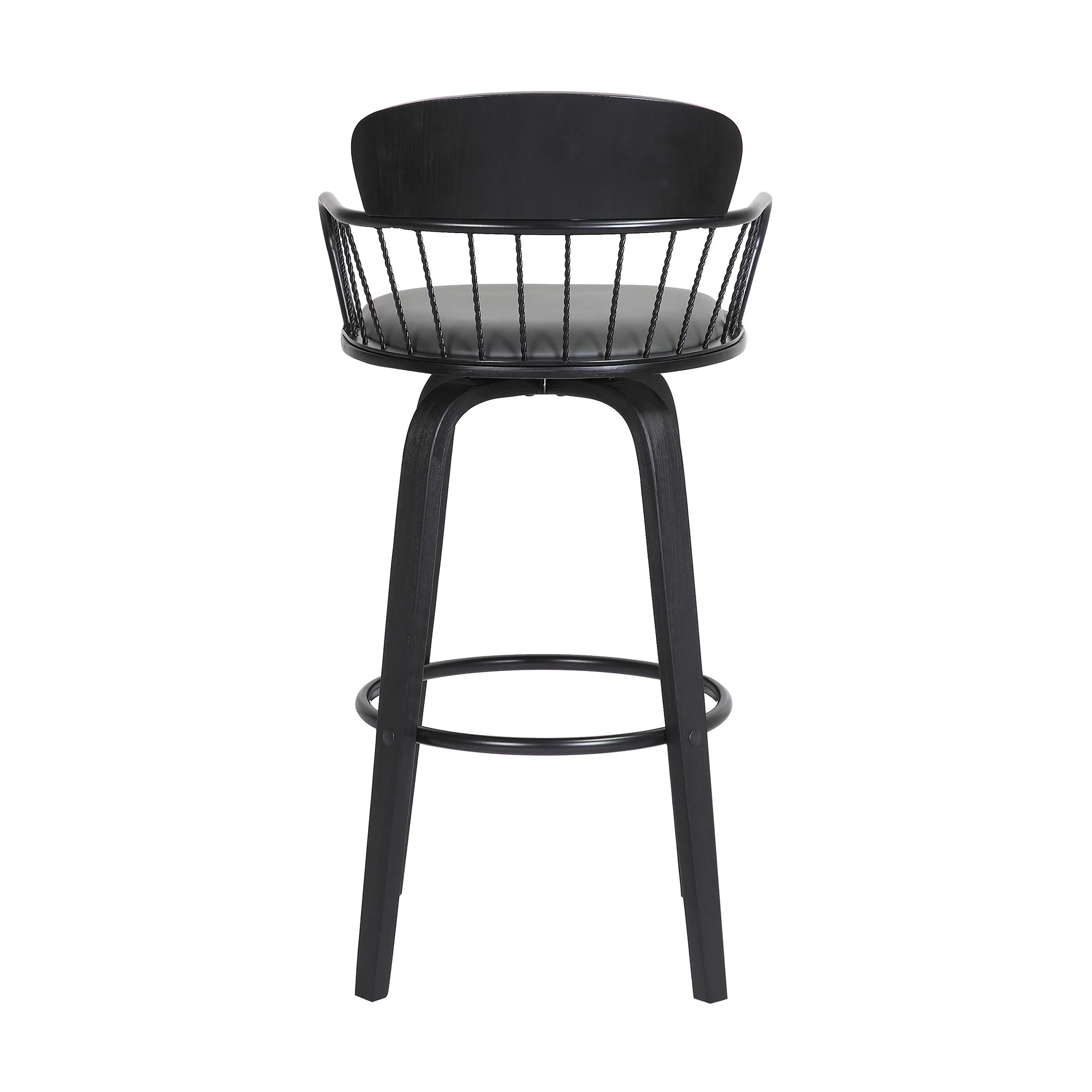 Willow 25.5" Swivel Black Wood Counter Stool in Grey Faux Leather with Black Metal By Armen Living - Image 6
