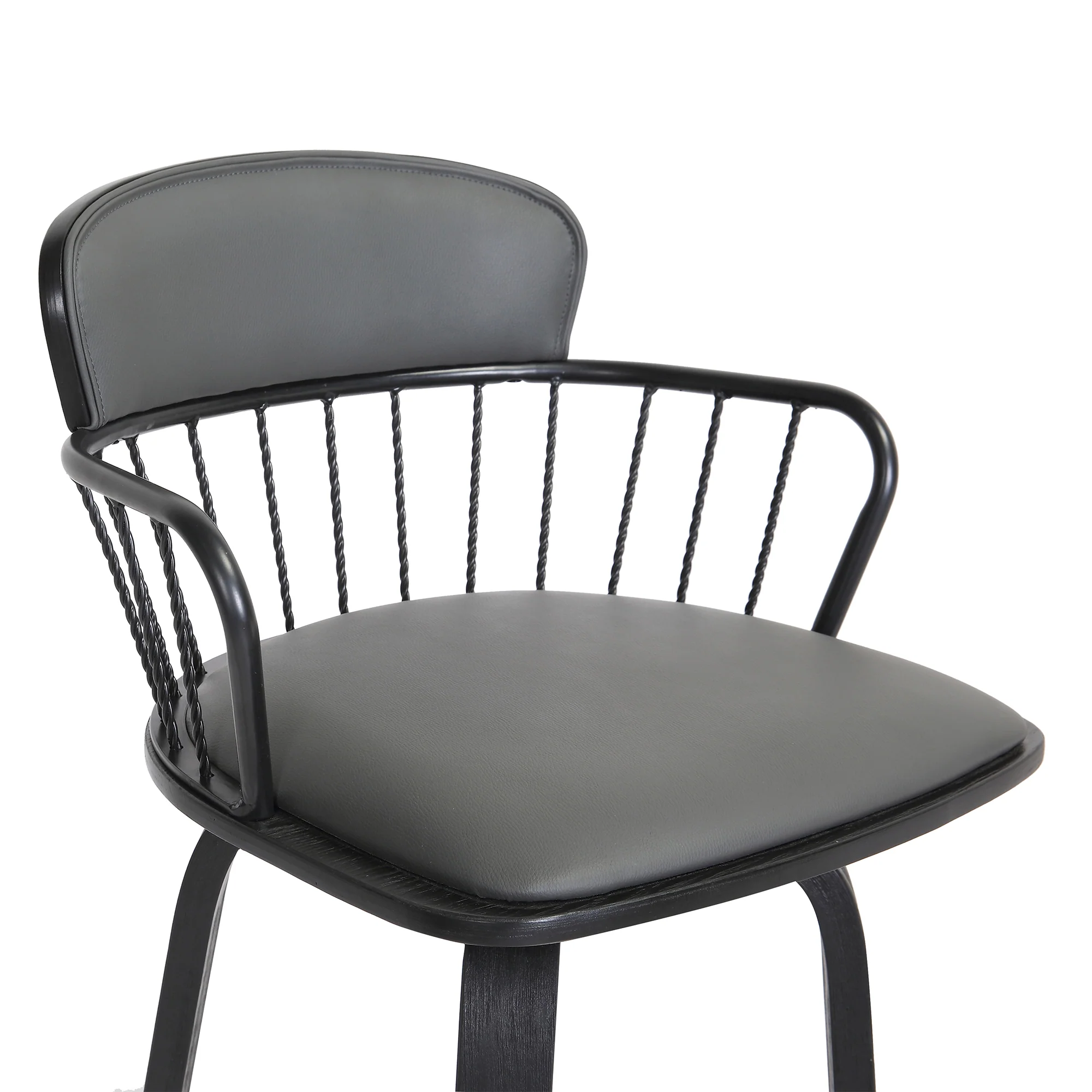 Willow 25.5" Swivel Black Wood Counter Stool in Grey Faux Leather with Black Metal By Armen Living - Image 7