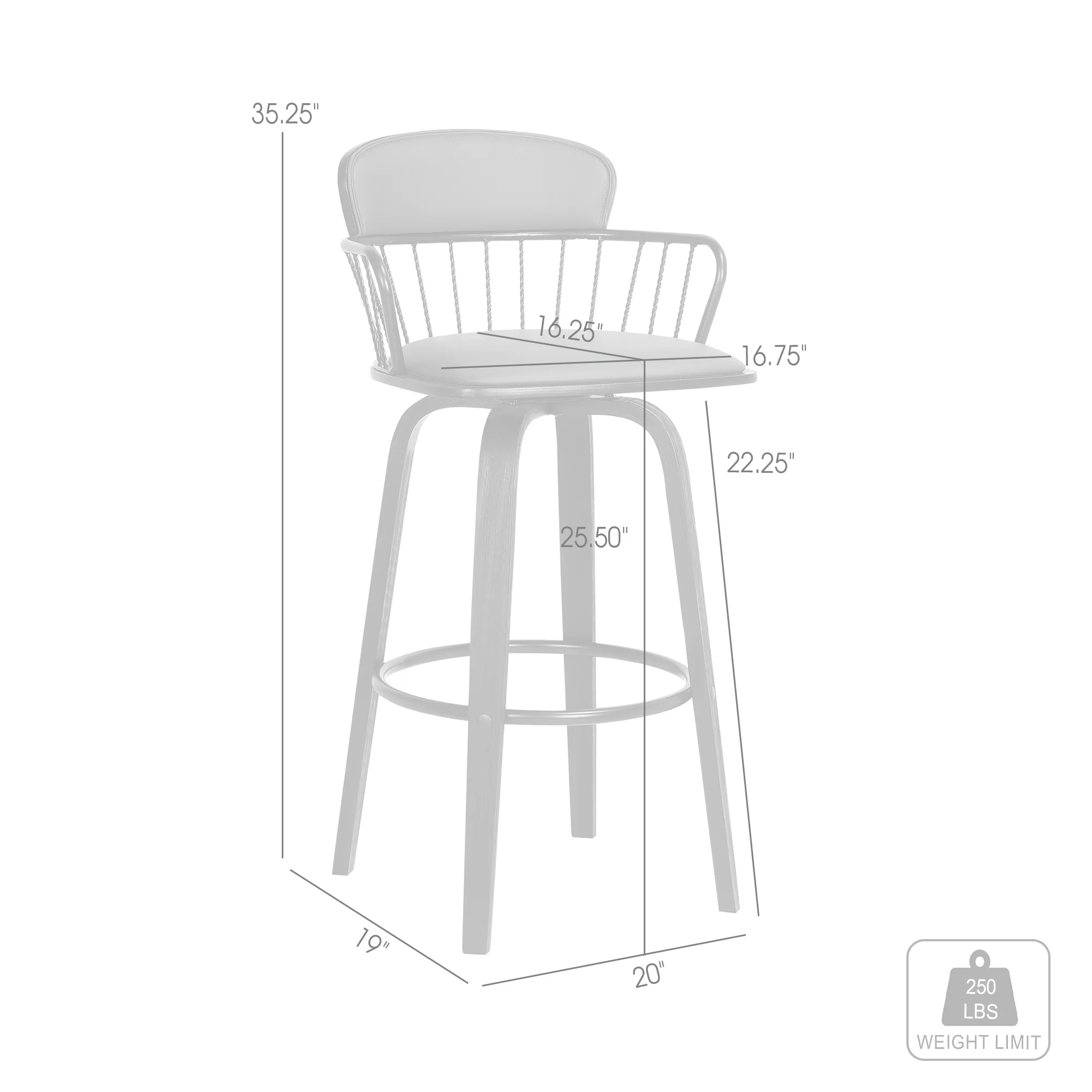 Willow 25.5" Swivel Black Wood Counter Stool in Grey Faux Leather with Black Metal By Armen Living - Image 9