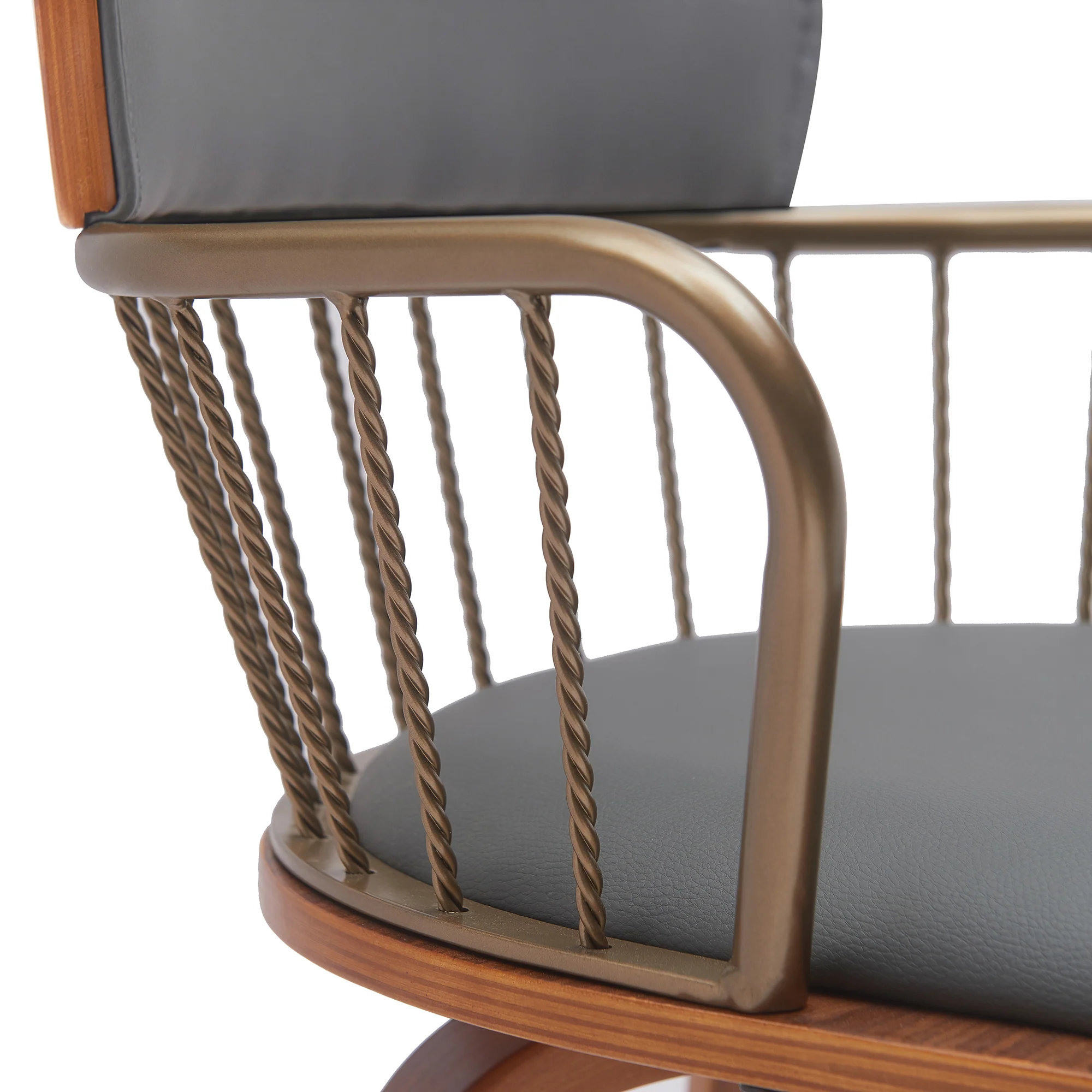 Willow 25.5" Swivel Walnut Wood Counter Stool in Gray Faux Leather with Golden Bronze Metal By Armen Living - Image 9