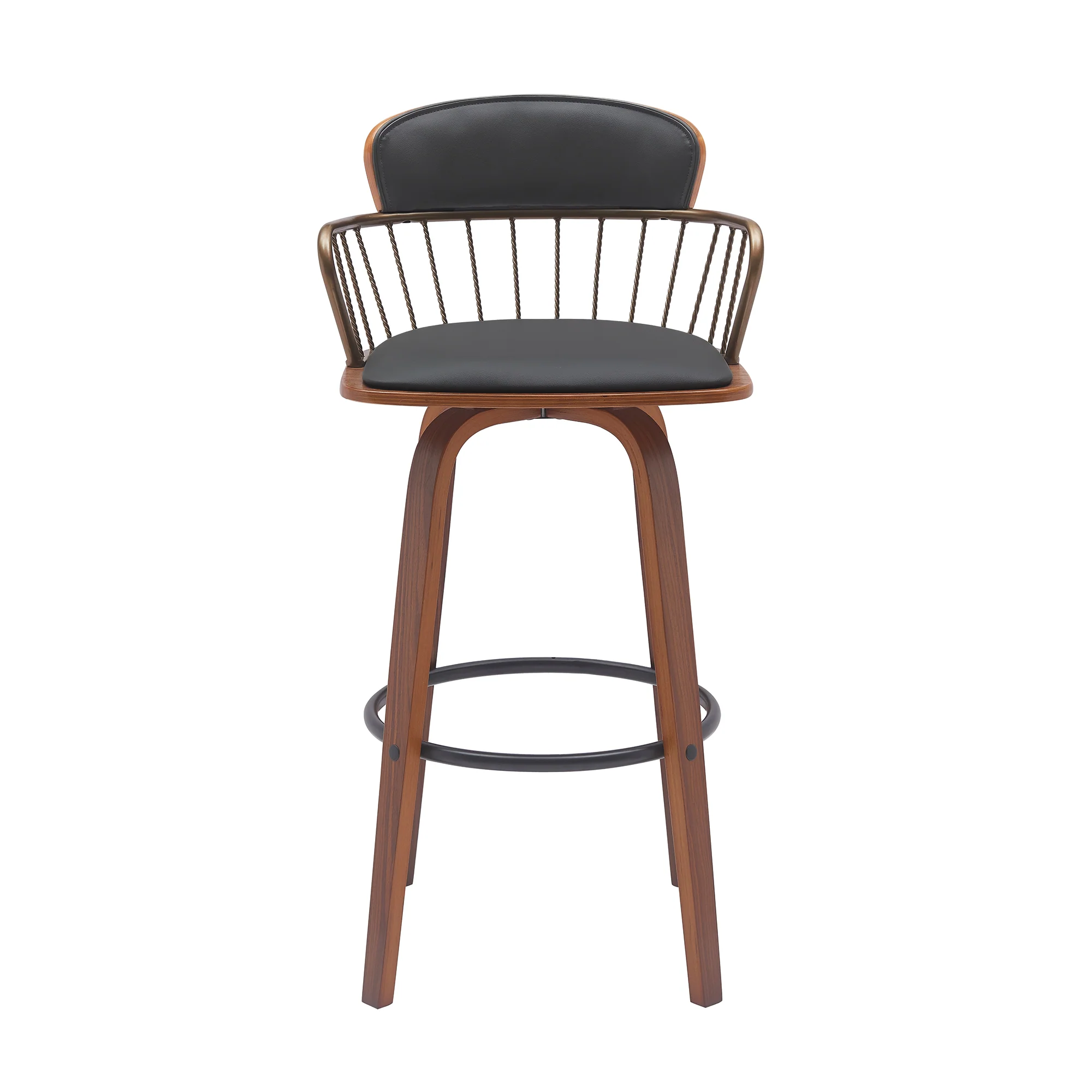Willow 30" Swivel Walnut Wood Bar Stool in Gray Faux Leather with Golden Bronze Metal By Armen Living - Image 12