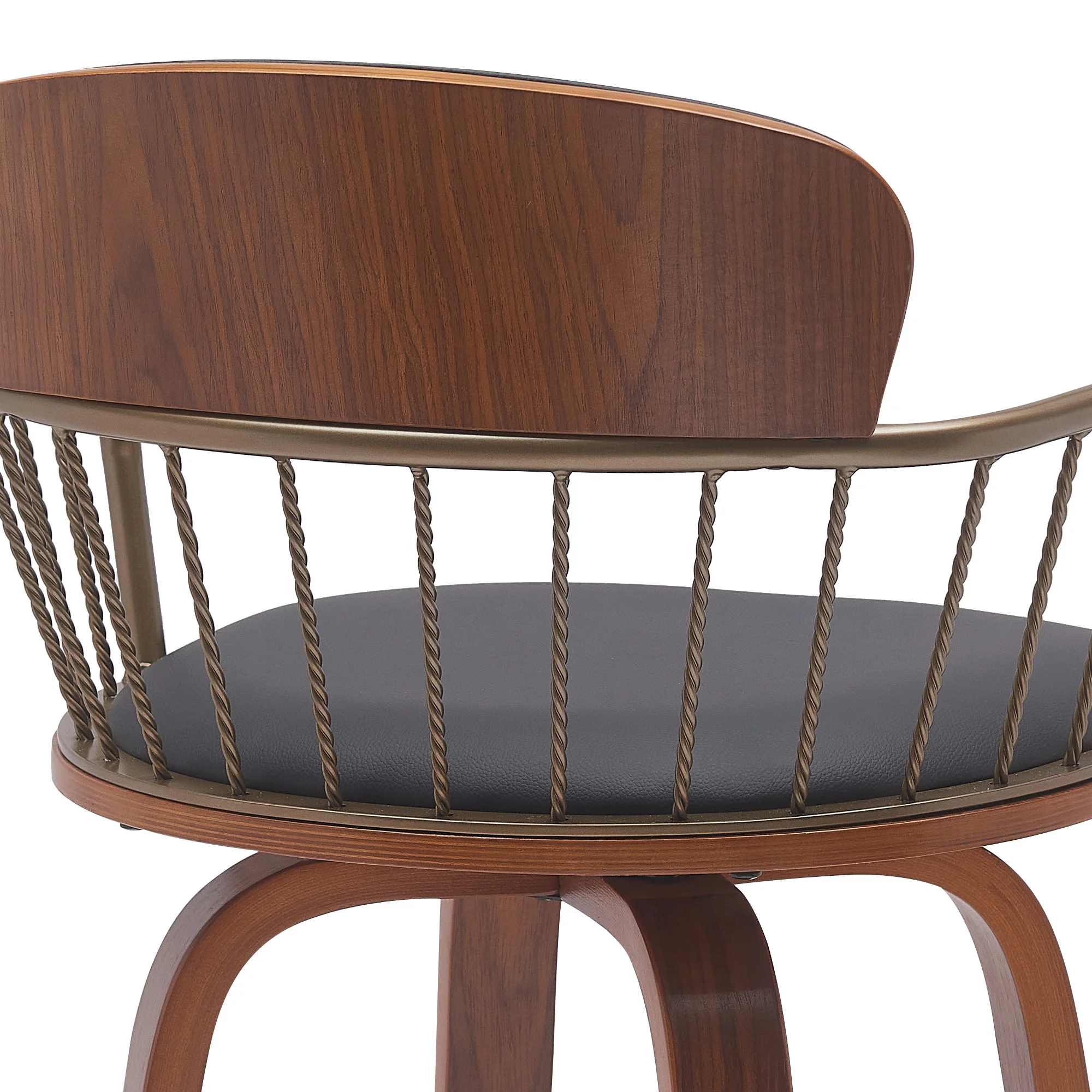 Willow 30" Swivel Walnut Wood Bar Stool in Gray Faux Leather with Golden Bronze Metal By Armen Living - Image 15