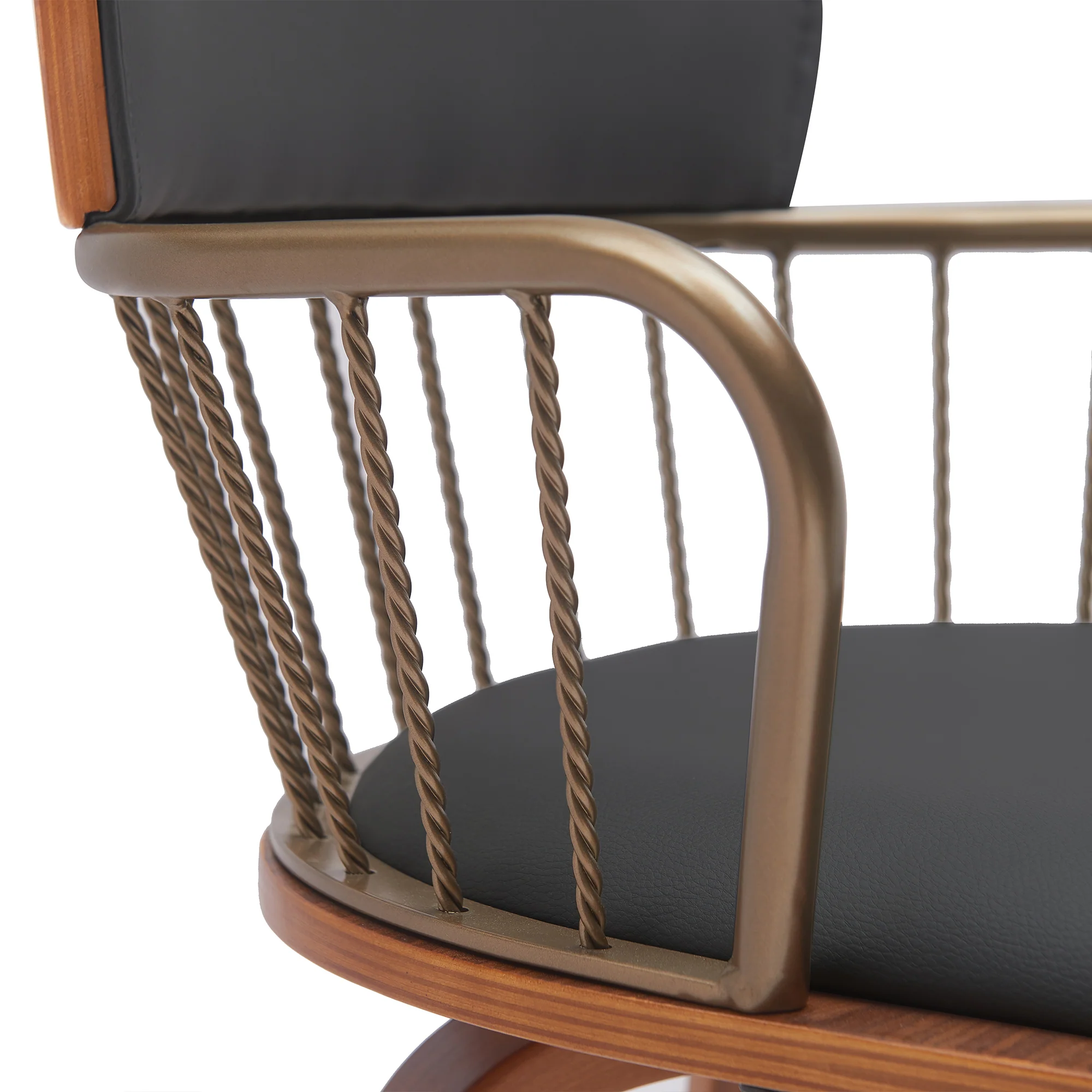 Willow 30" Swivel Walnut Wood Bar Stool in Gray Faux Leather with Golden Bronze Metal By Armen Living - Image 18