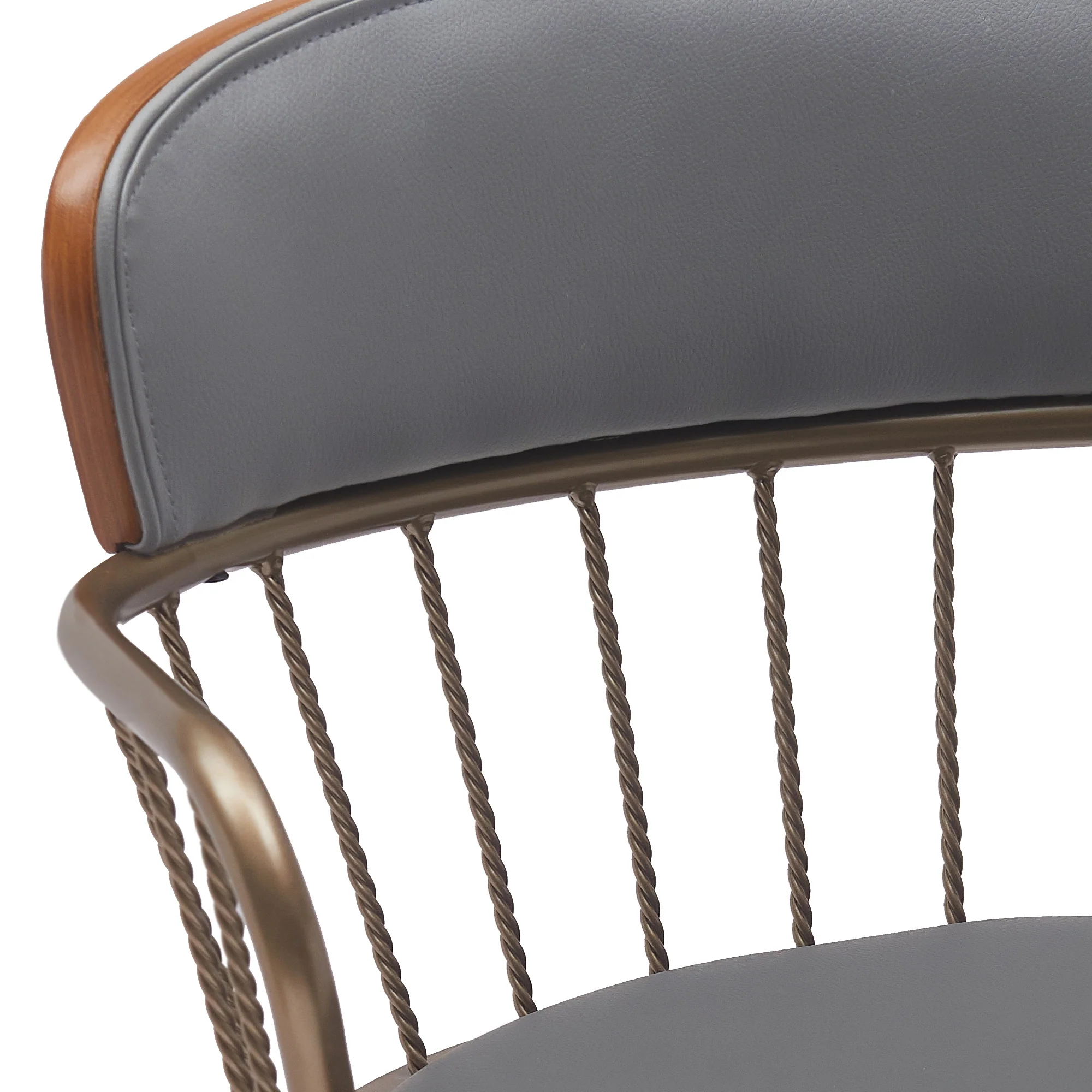 Willow 30" Swivel Walnut Wood Bar Stool in Gray Faux Leather with Golden Bronze Metal By Armen Living - Image 6