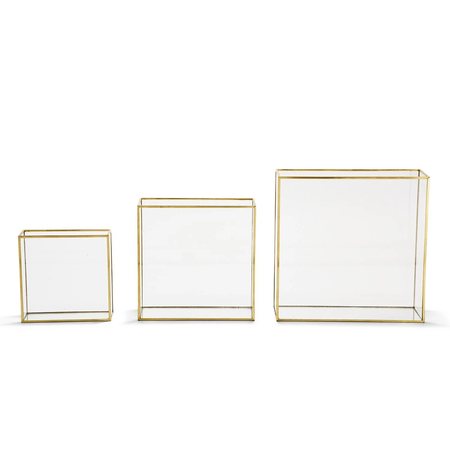 Windows Square Vase W/Gold Metal Trim In 3 Sizes Set Of 9 By Tozai Home - Image 2