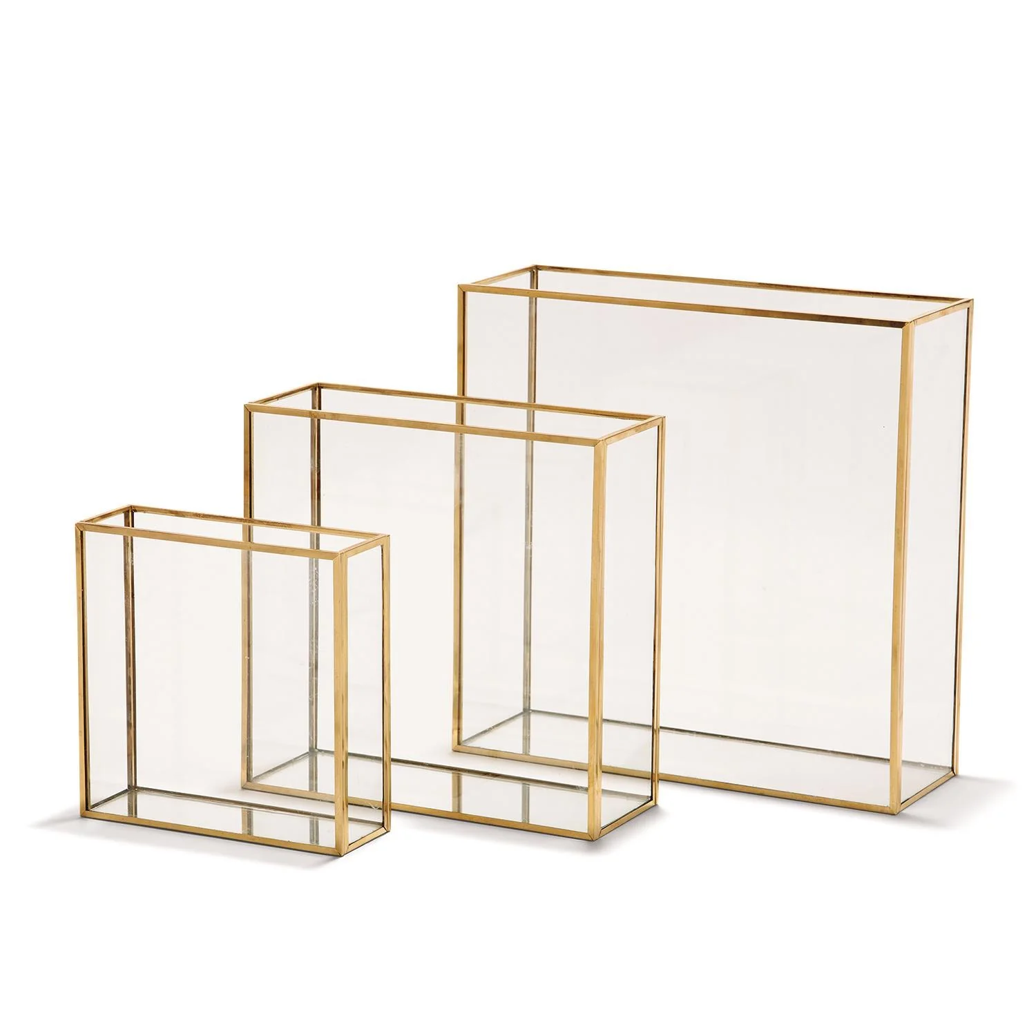 Windows Square Vase W/Gold Metal Trim In 3 Sizes Set Of 9 By Tozai Home - Image 3