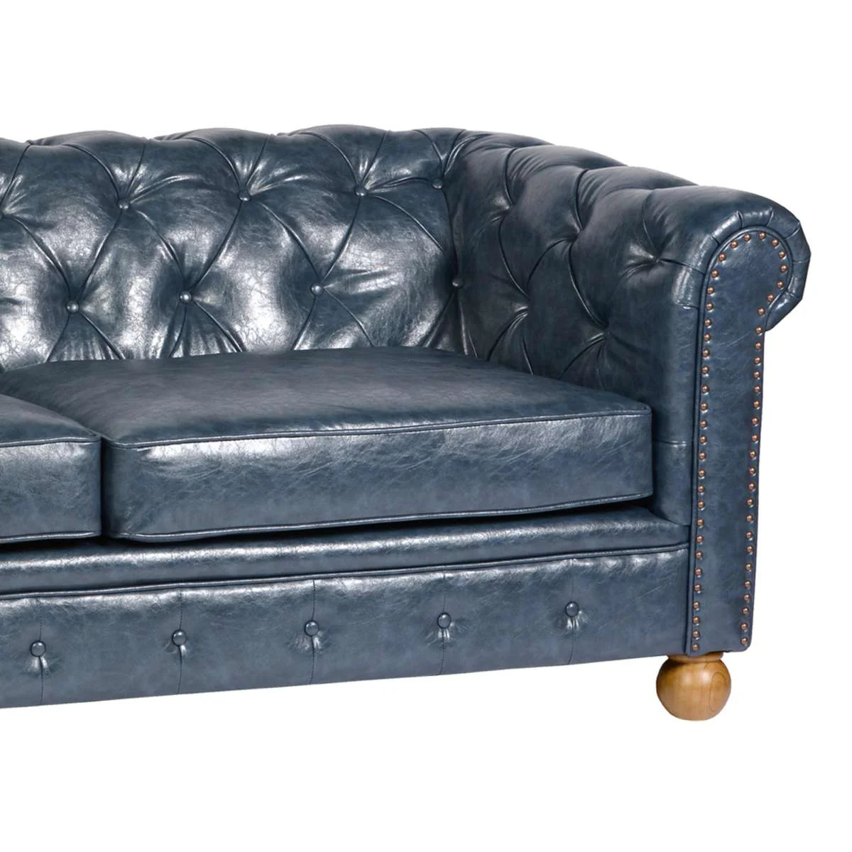 Winston Antique Blue Bonded Leather Sofa By Armen Living - Image 3