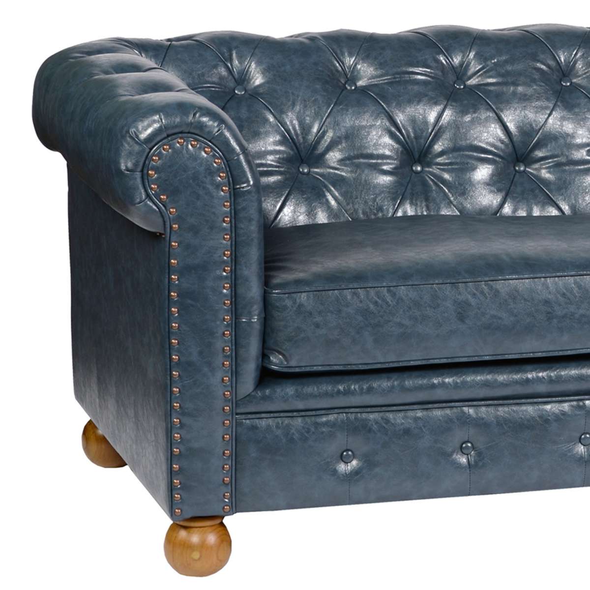 Winston Antique Blue Bonded Leather Sofa By Armen Living - Image 4
