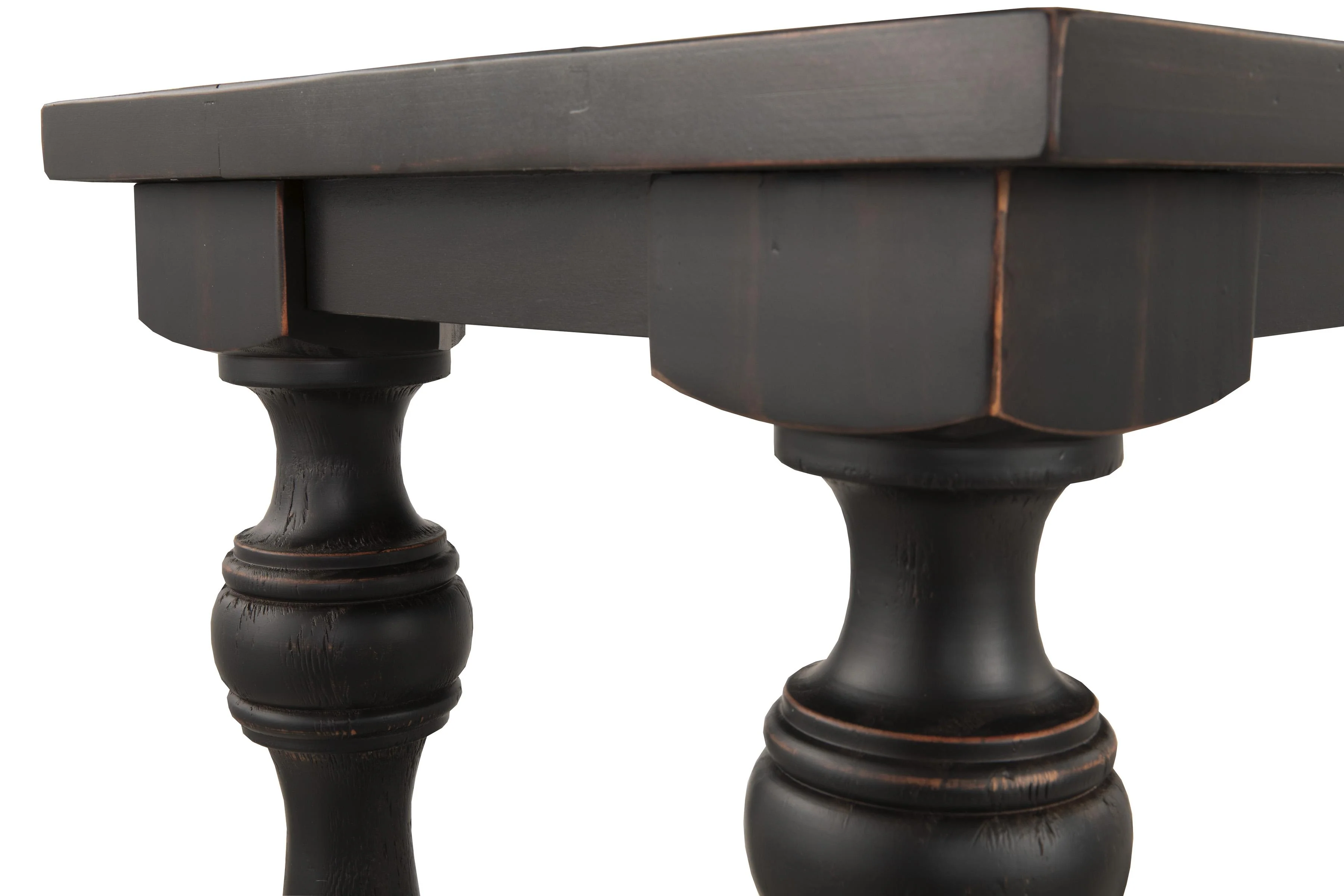 Wire Brush Wooden Frame Sofa Table With Turned Legs, Antique Black By Benzara - Image 3