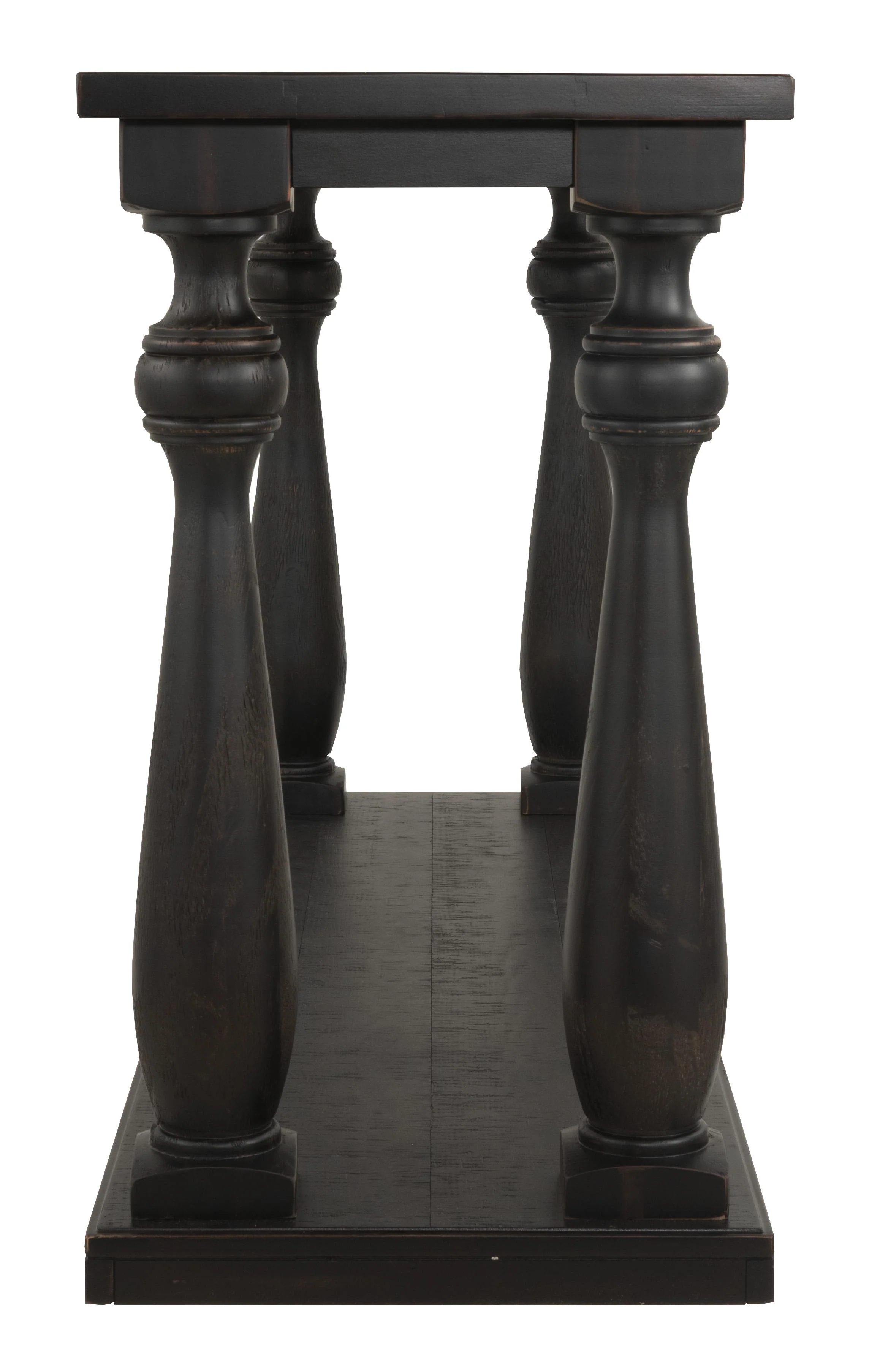 Wire Brush Wooden Frame Sofa Table With Turned Legs, Antique Black By Benzara - Image 5