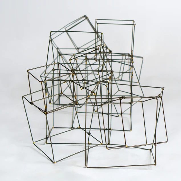 Wire Cube Sculpture By Gold Leaf Design Group - Image 3
