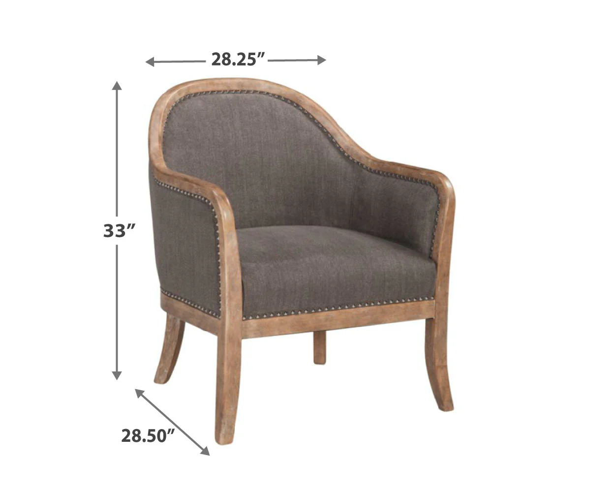 Wood and Fabric Accent Chair with Nail Head Trim, Brown By Benzara - Image 2