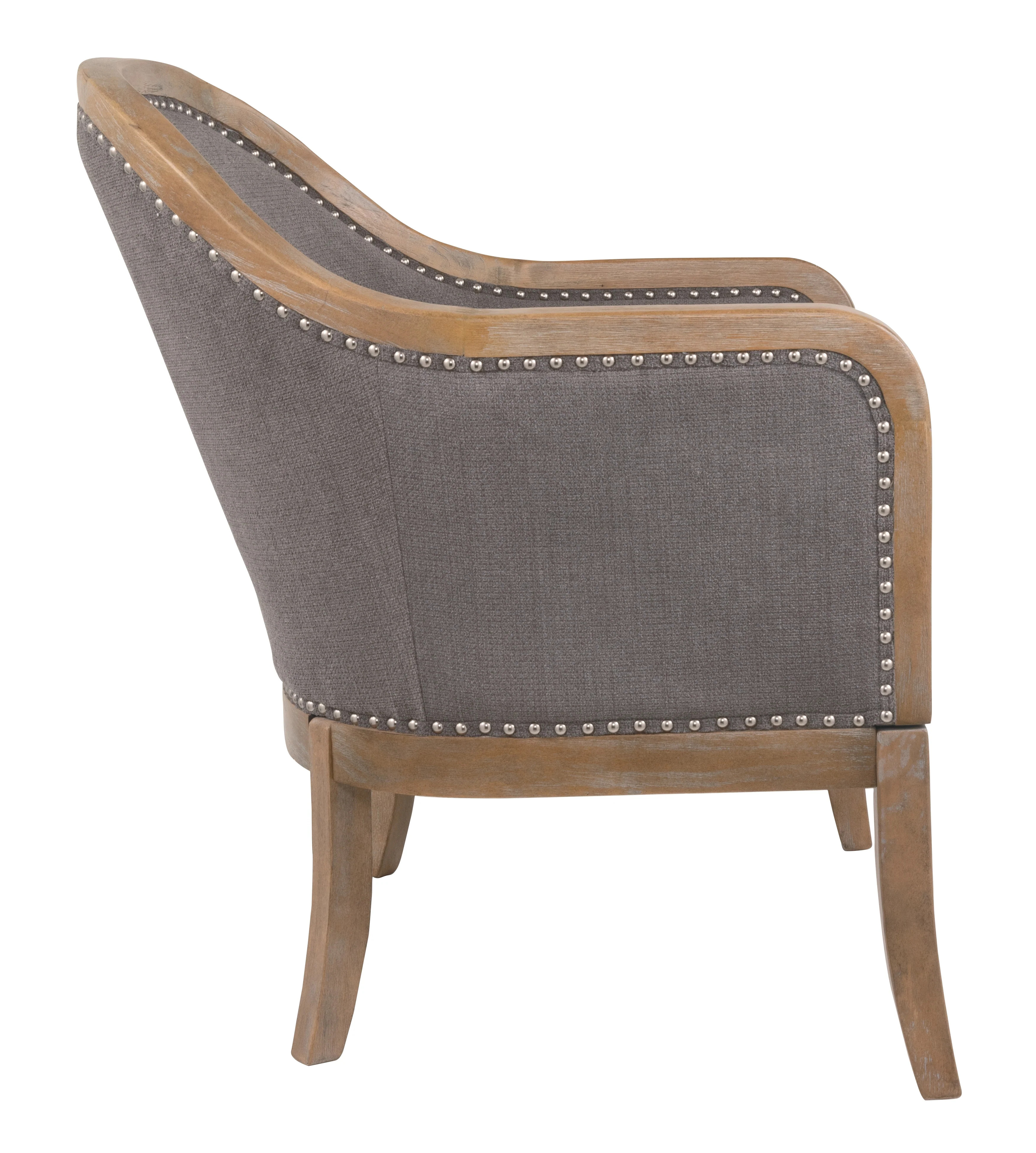 Wood and Fabric Accent Chair with Nail Head Trim, Brown By Benzara - Image 3