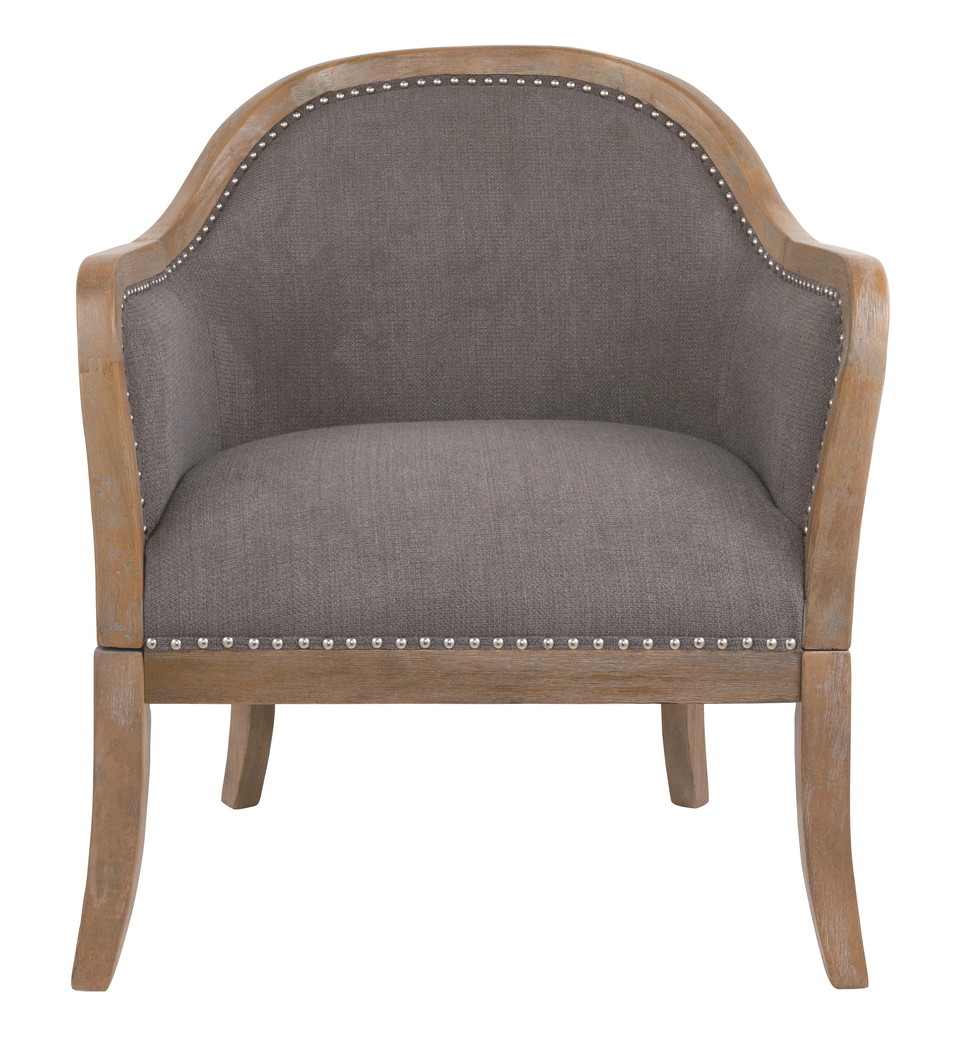 Wood and Fabric Accent Chair with Nail Head Trim, Brown By Benzara - Image 5