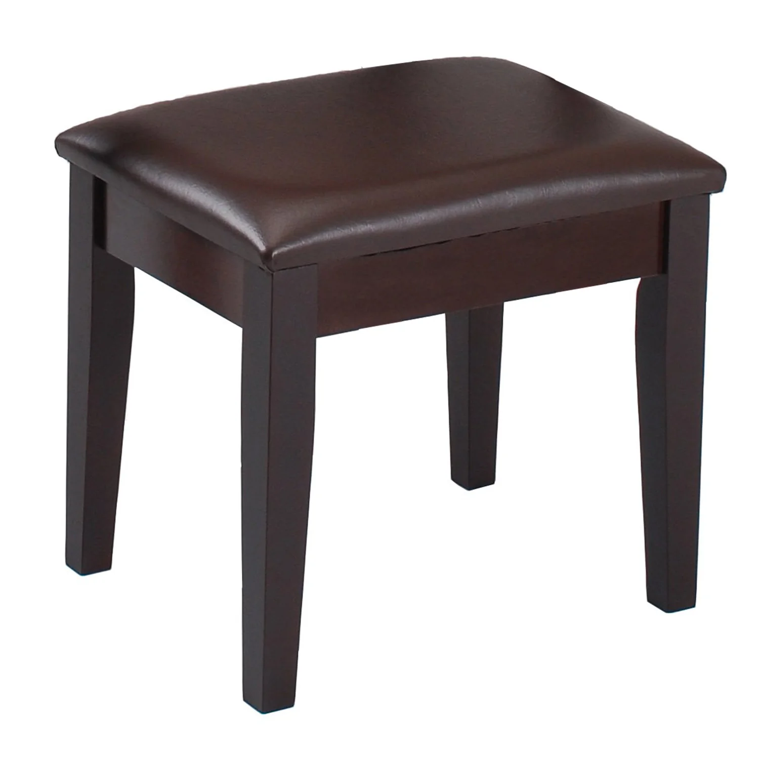 Wood and Faux Leather Vanity Set with Faux Marble Top, Brown By Benzara - Image 2