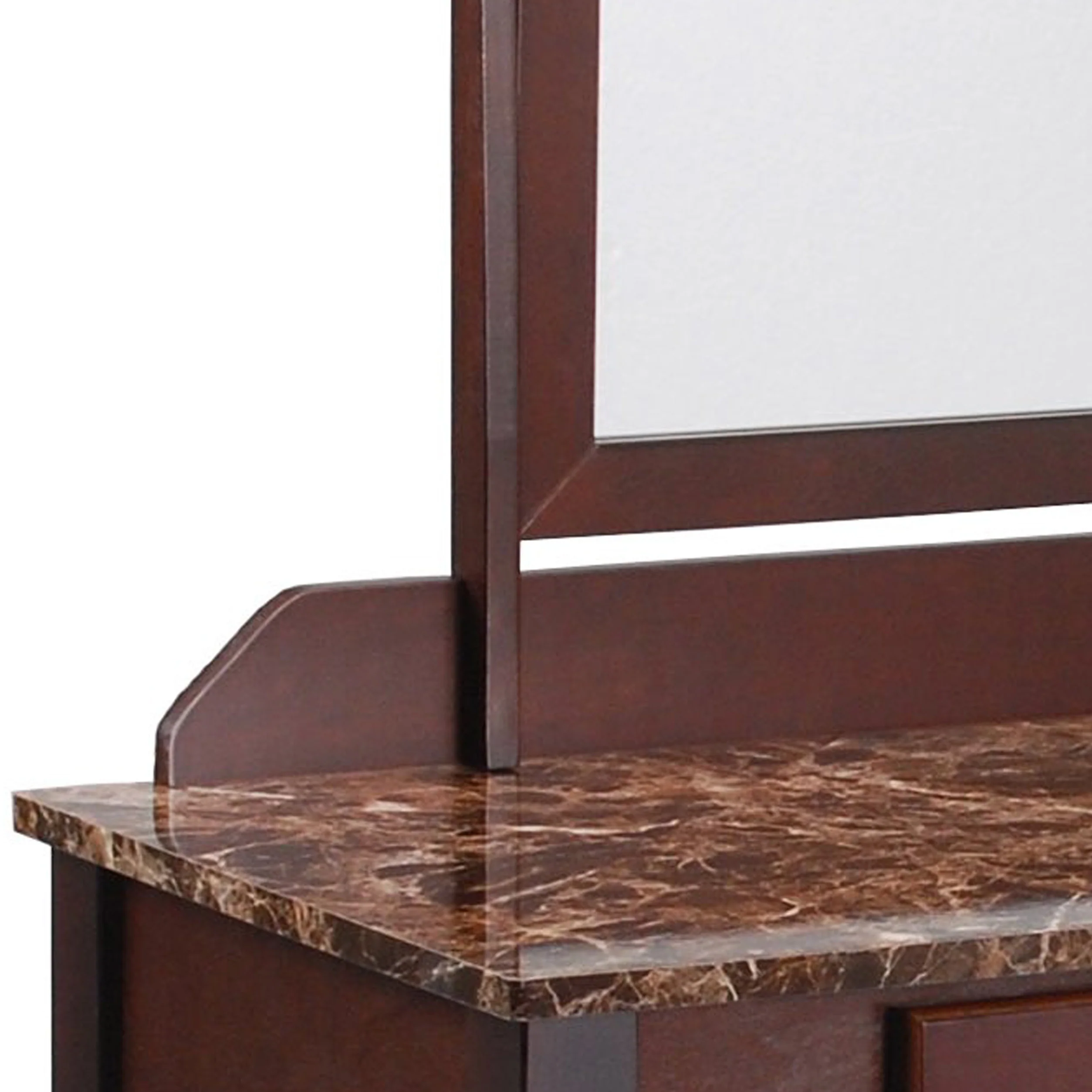 Wood and Faux Leather Vanity Set with Faux Marble Top, Brown By Benzara - Image 4