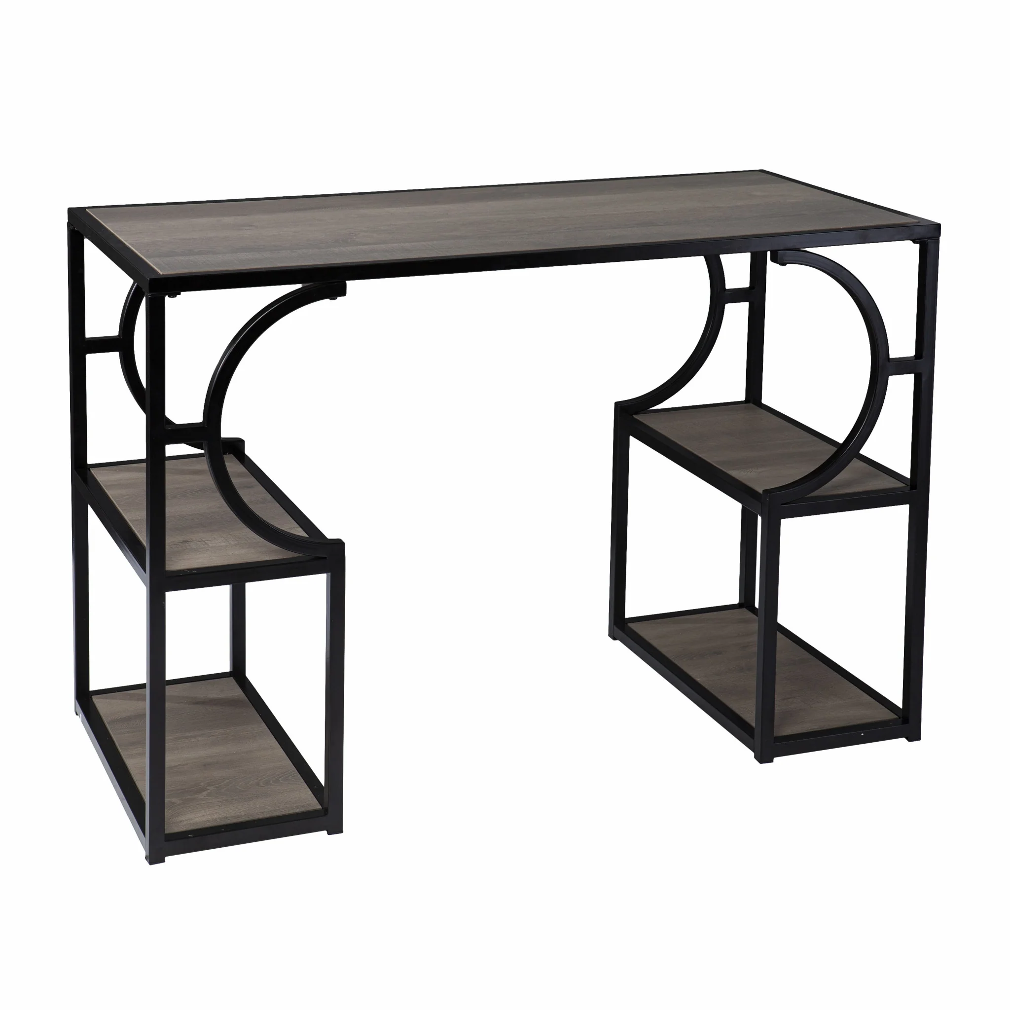 Wood and Iron Writing Desk with Storage By Homeroots - Image 4