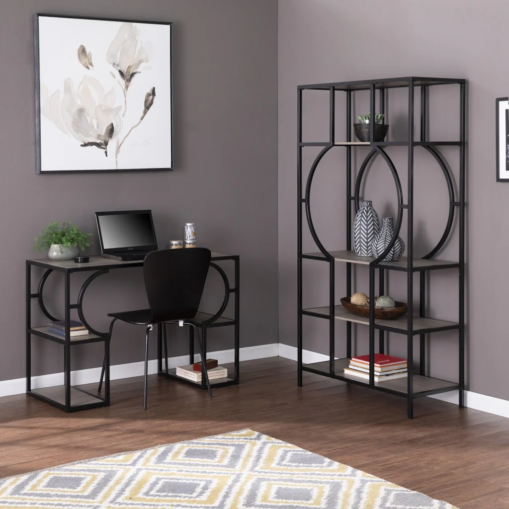 Wood and Iron Writing Desk with Storage By Homeroots - Image 8